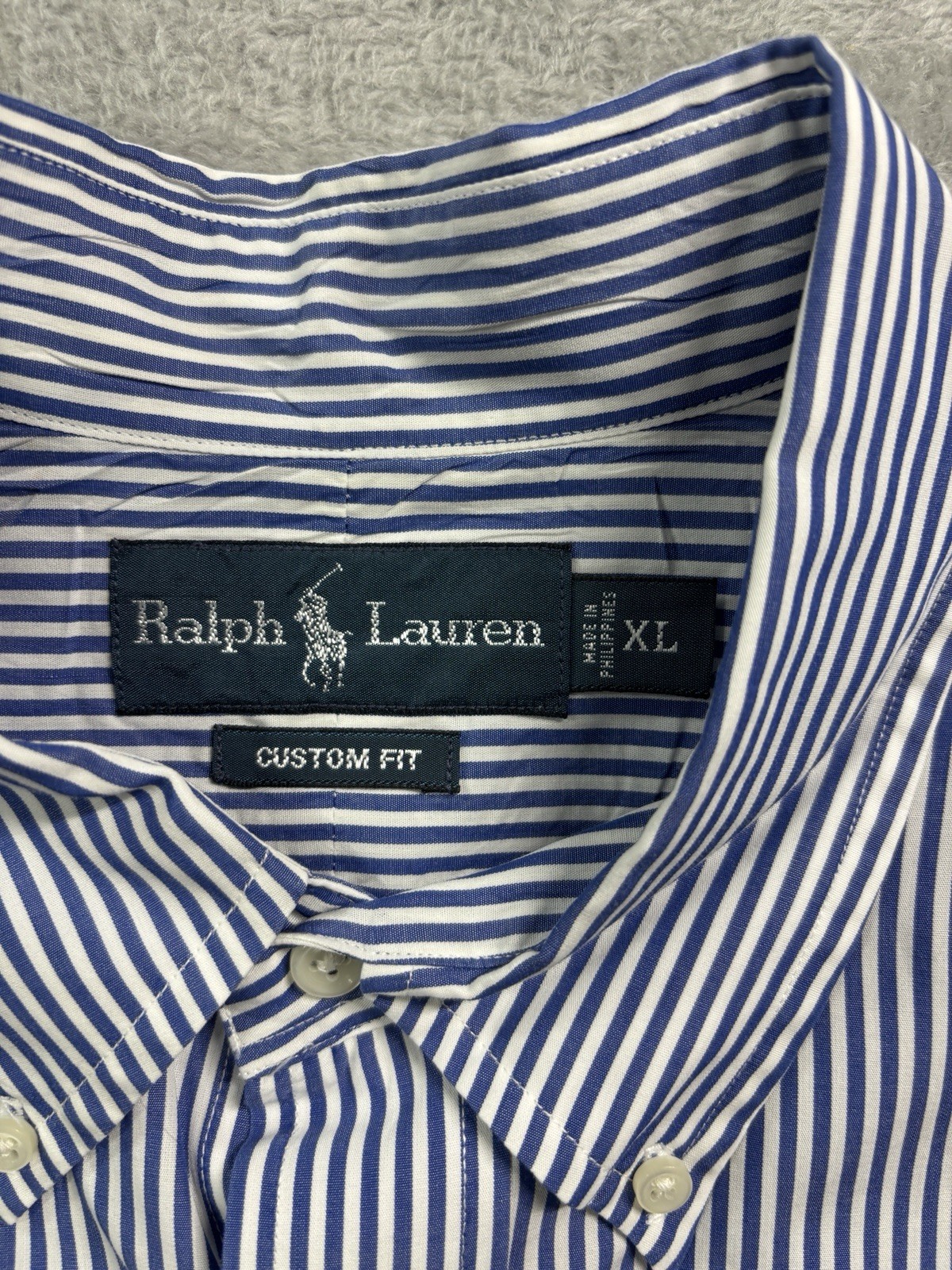 Ralph Lauren Custom Fit Shirt Mens XL Blue White Stripe Button Down