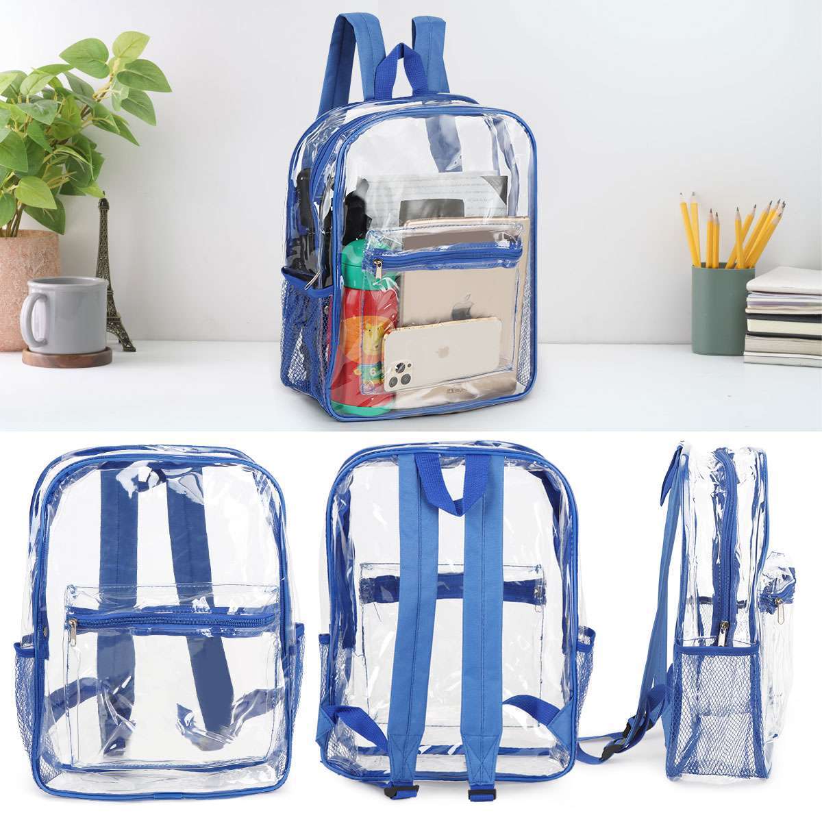 Large Heavy Duty Clear Backpack Transparent PVC School Stadium Book See Through