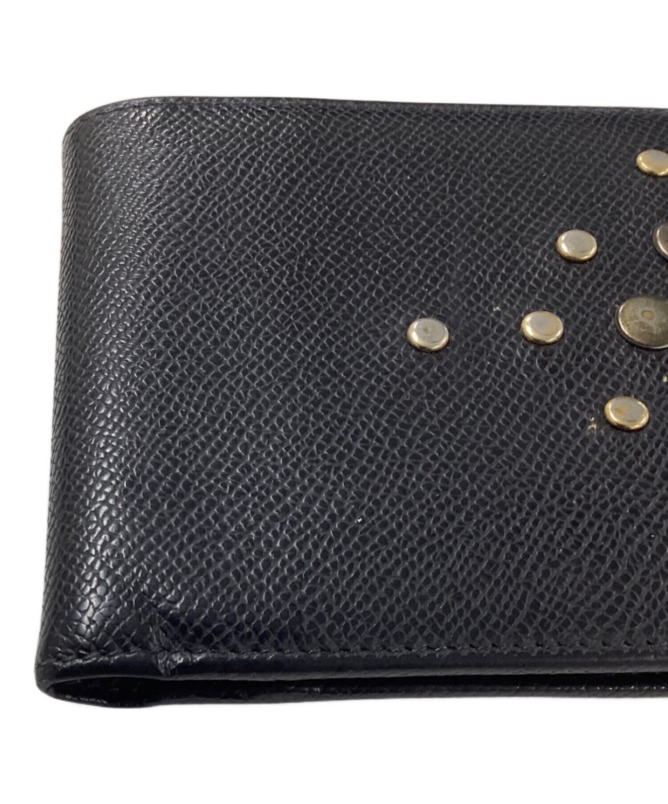 DOLCE&GABBANA Studded Metal Plate Leather Wallet Black Men Auth