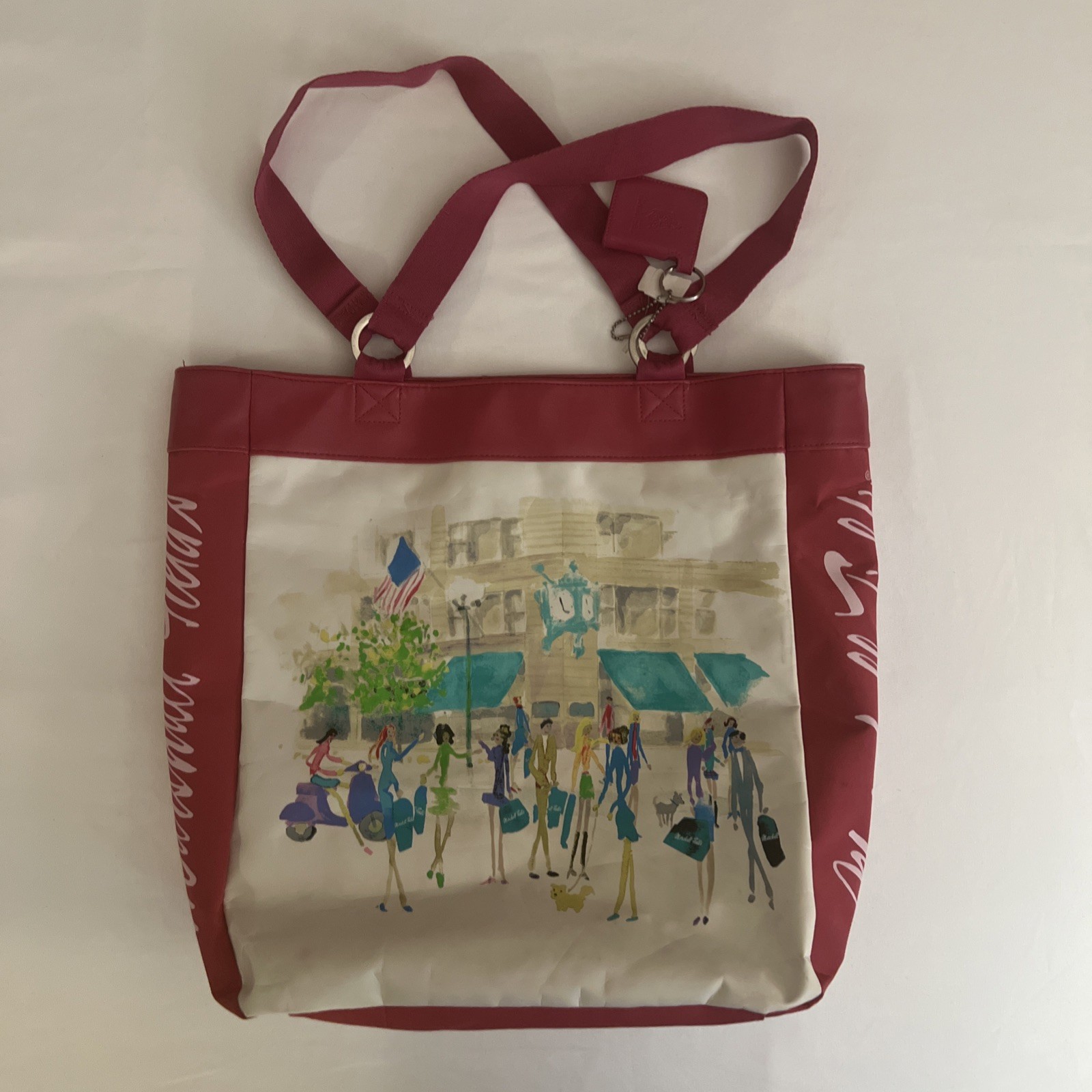 Vintage Marshall Field’s Dark Pink Canvas Tote w/ Photo Keychain Inside Pocket