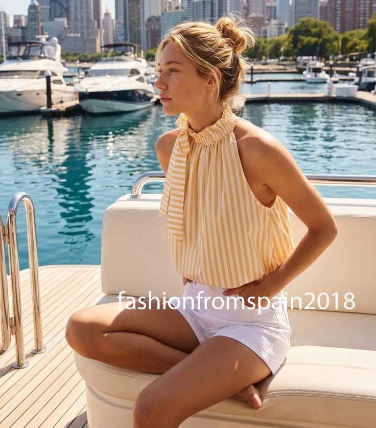 ZARA NEW WOMAN HALTER STRIPED PUFFY TIE TOP YELLOW XS-XL 3564/114/047
