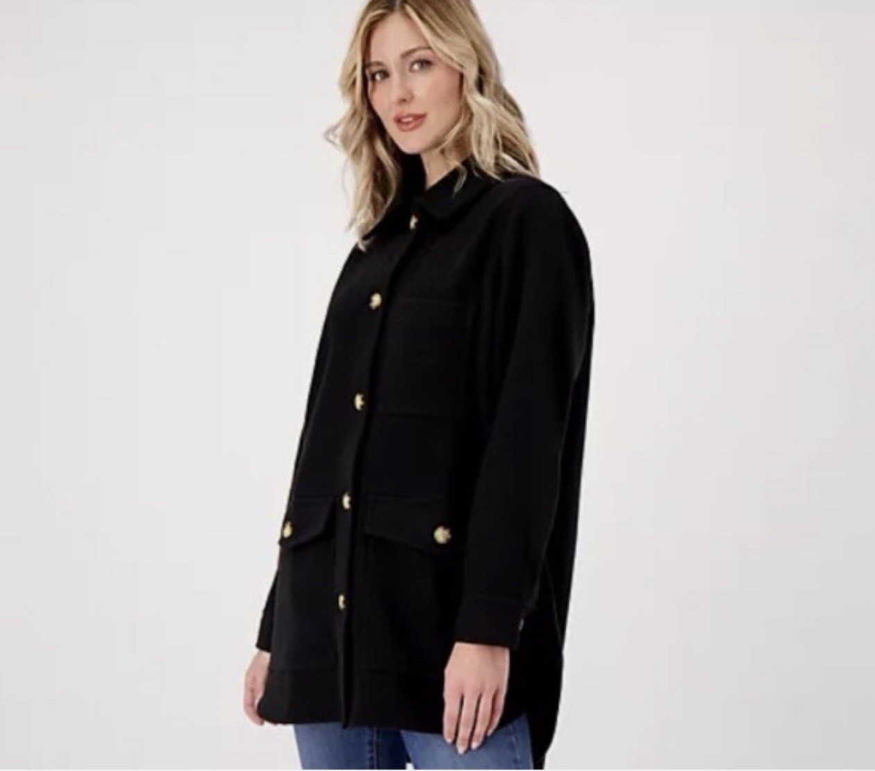 Encore By Idina Menzel Brushed Doubleface Shirt Jacket Size XXS Black A518974