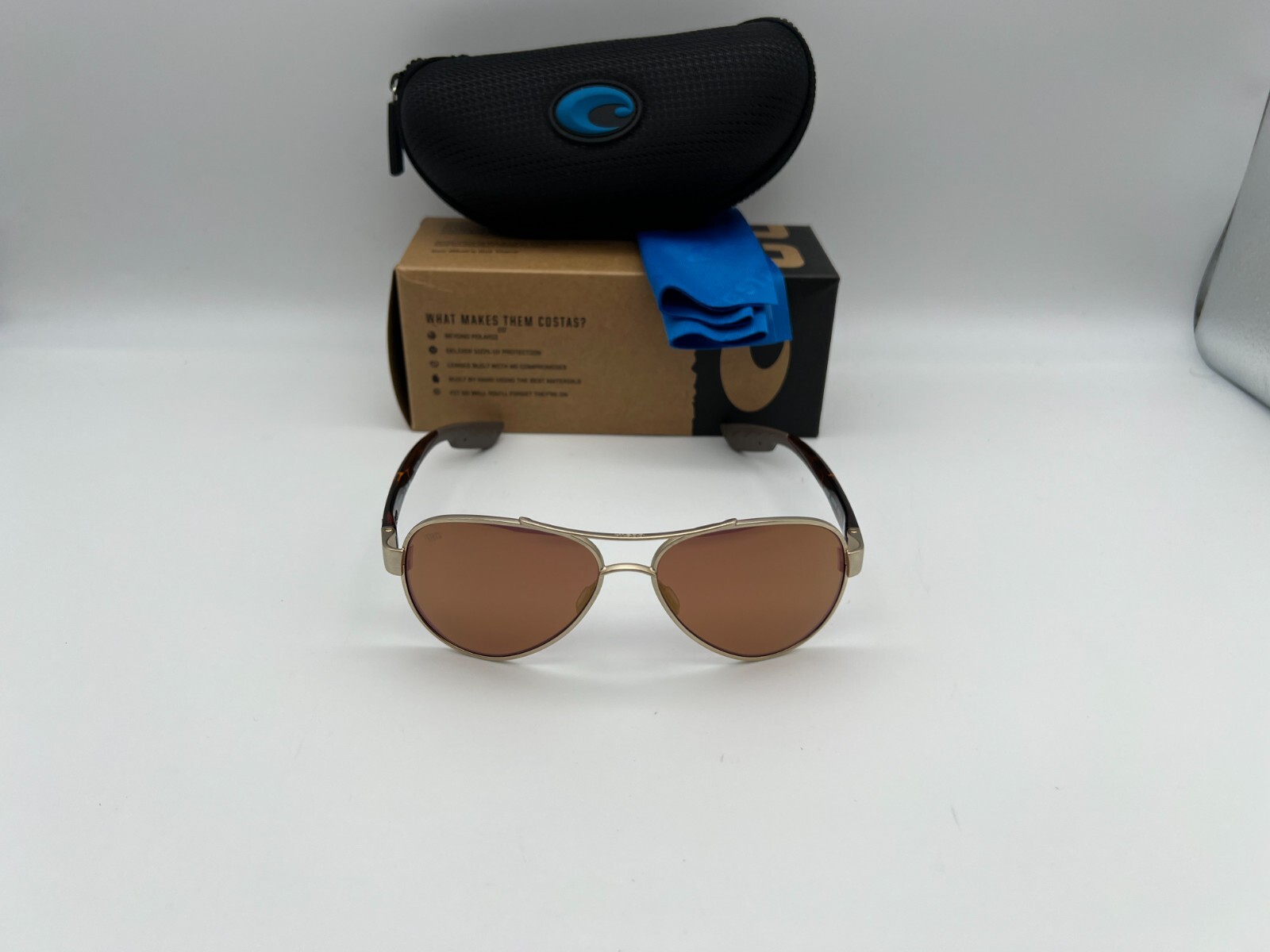 NEW Costa Del Mar LORETO Polarized Sunglasses Brushed Gold/Gold Mirror Glass 580
