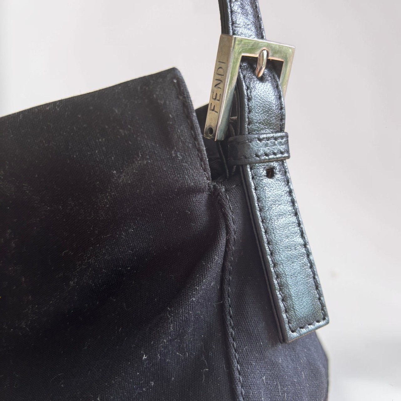 FENDI Mamma Baguette FF Nylon Shoulder Bag Black