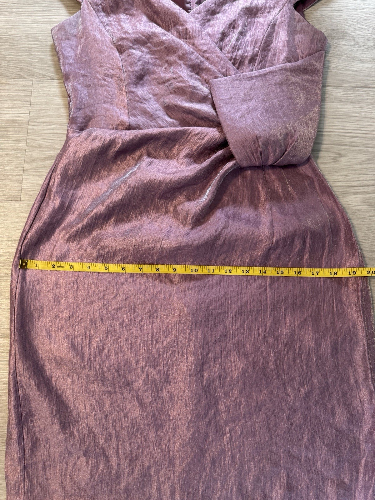London Times Shimmer Purple Side Drape Short Sleeve Sheath Cocktail Dress 8