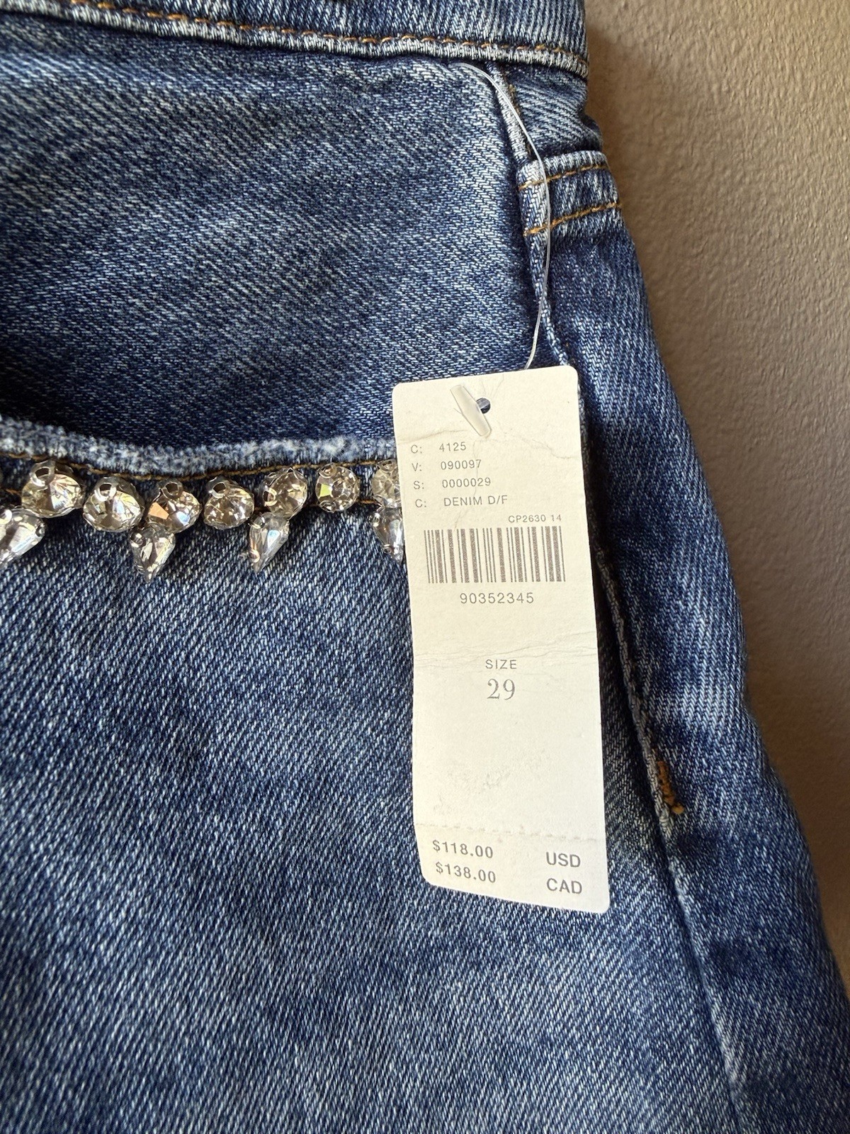 Pilcro Blue Denim Cut Off Shorts Rhinestone Trim 5-Pocket Mid Rise 29