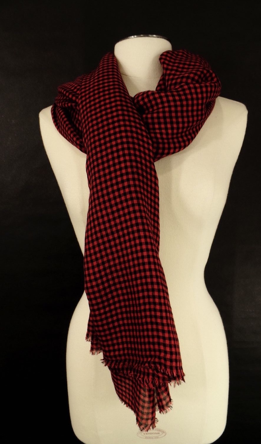 Faliero Sarti Scarf Black Red Check 78 inches by 60 inches