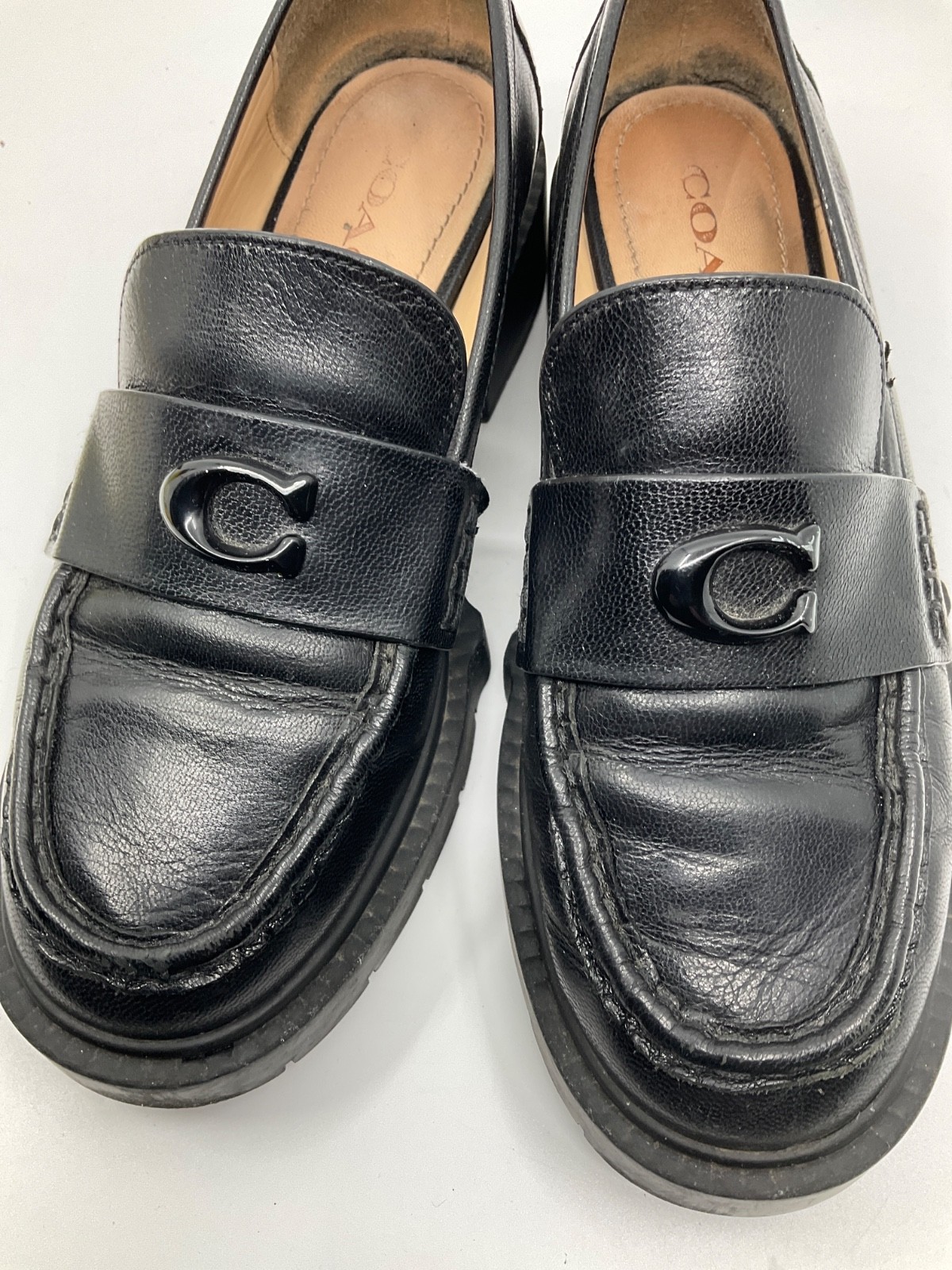 Coach Leah Platform Lug-Sole Loafers Black Size 6B Chunky Leather