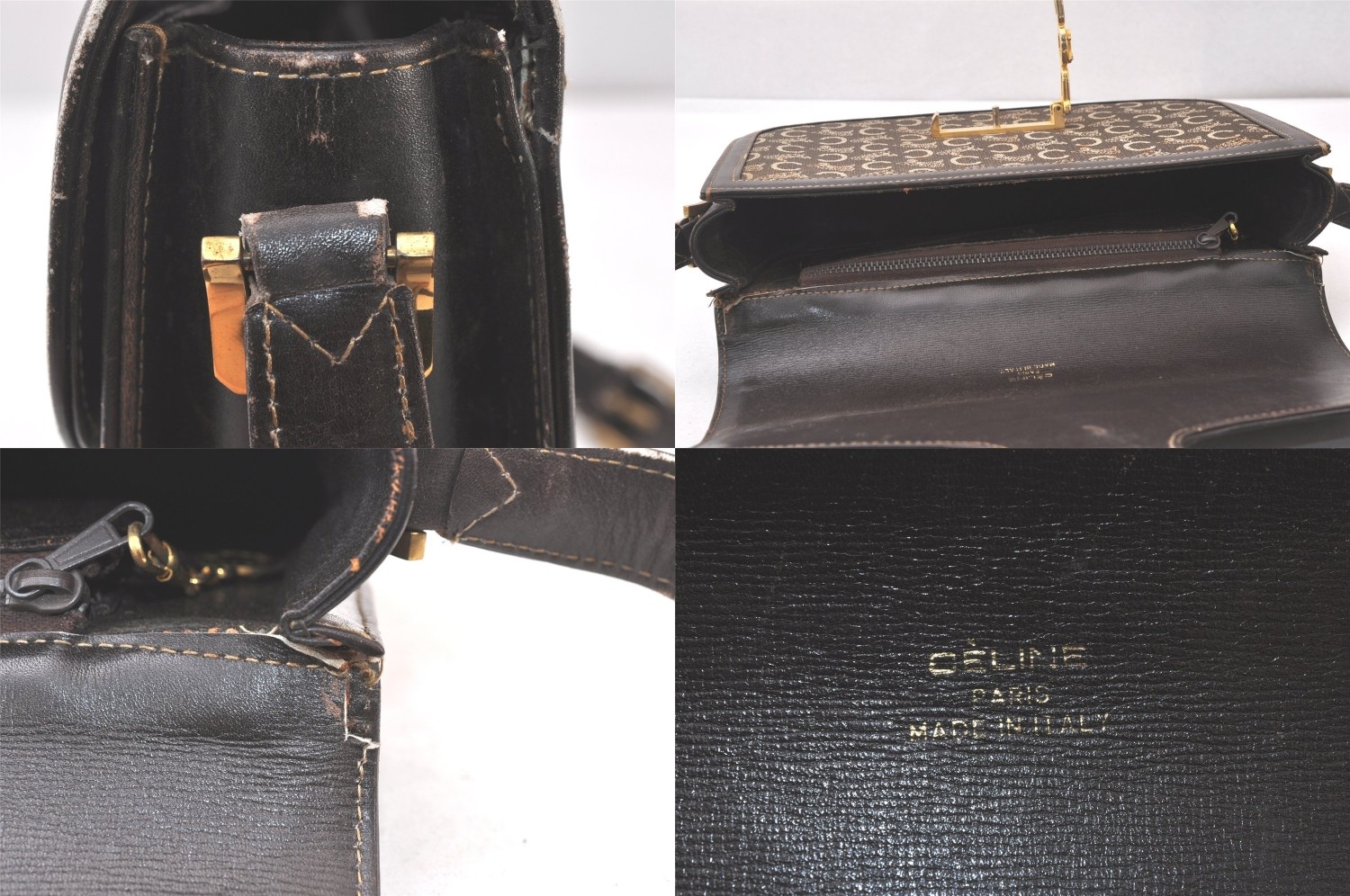 Authentic CELINE C Macadam Carriage Shoulder Bag Canvas Leather Brown 543AA