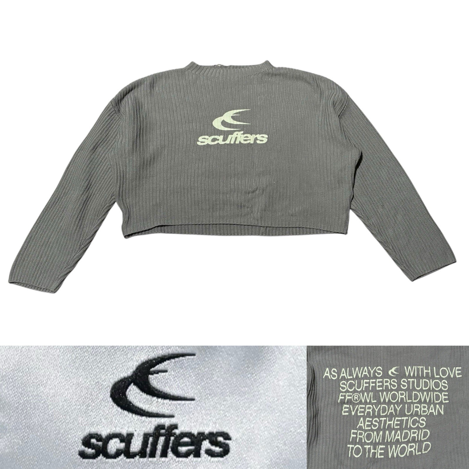 Scuffers Cropped Knit Long Sleeve Cotton Sweater Women’s Size M In Light Green