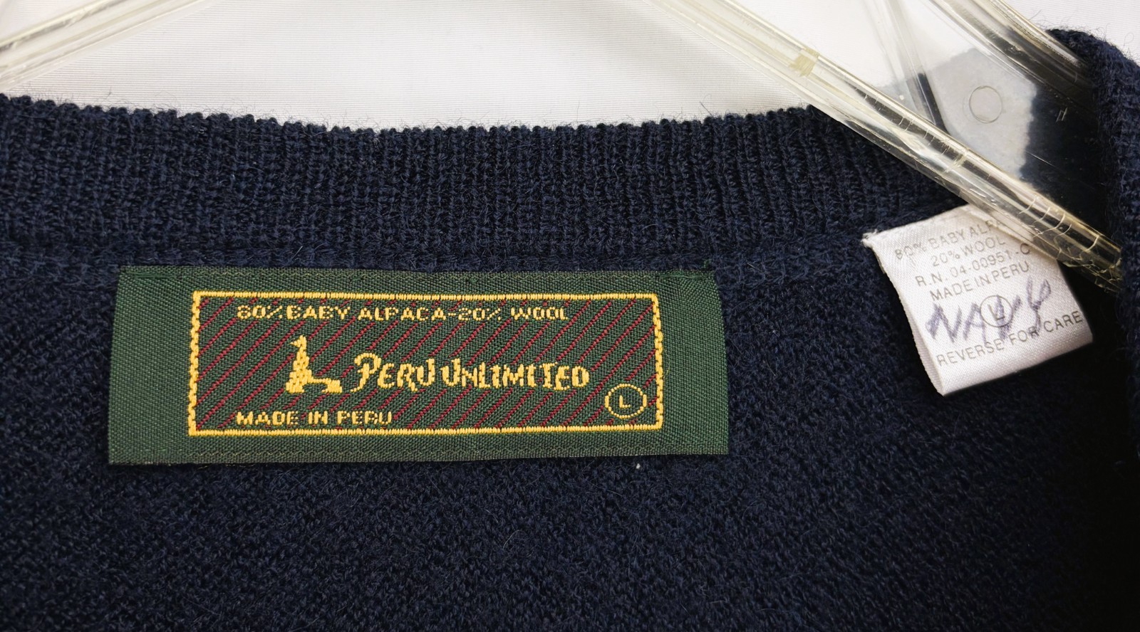 Peru Unlimited Men Large Baby Alpaca Wool Blend Crewneck Sweater Navy Blue L