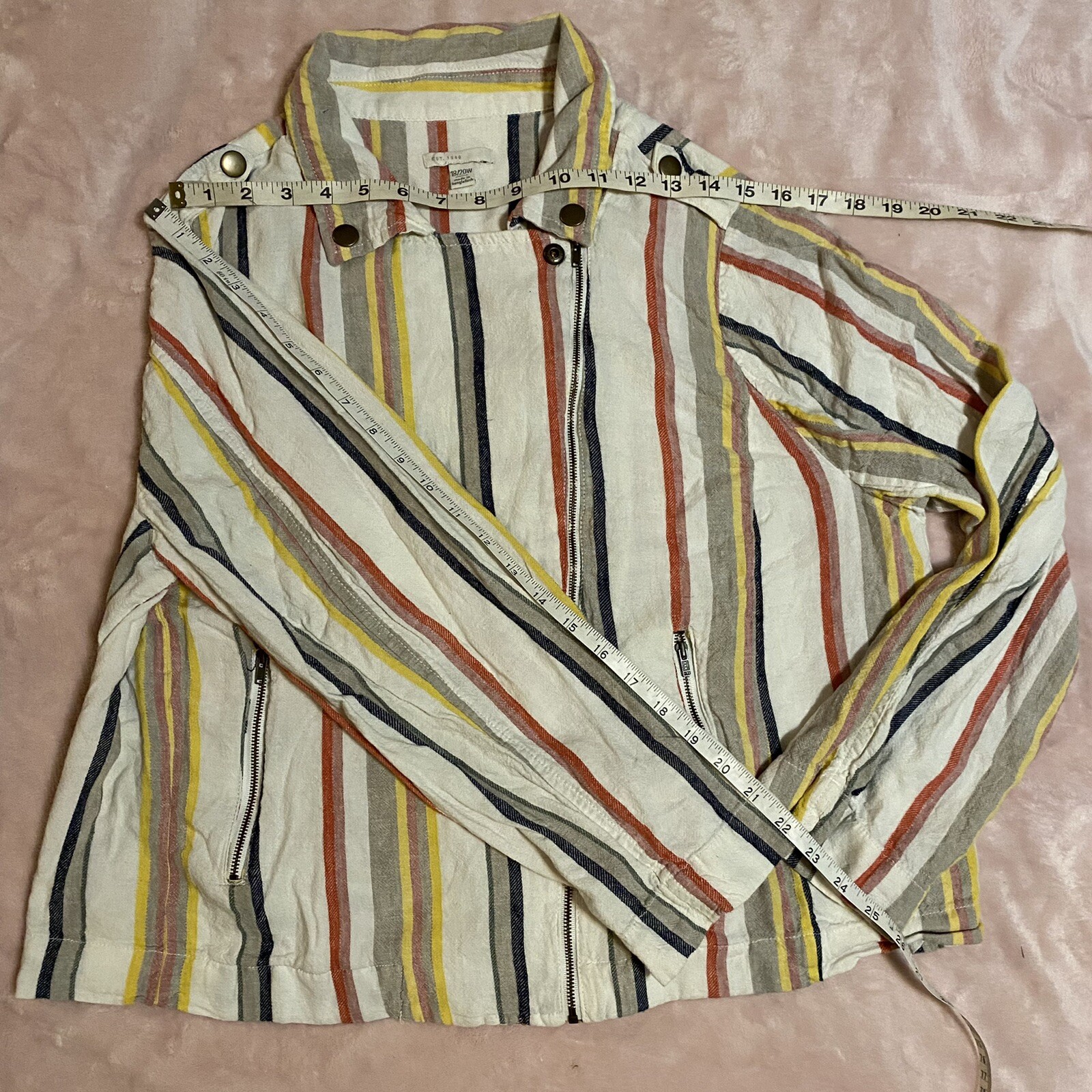 Est. 1946 Women’s Zip Up Collared Vertical Striped Long Sleeve Shirt Size 18/20W
