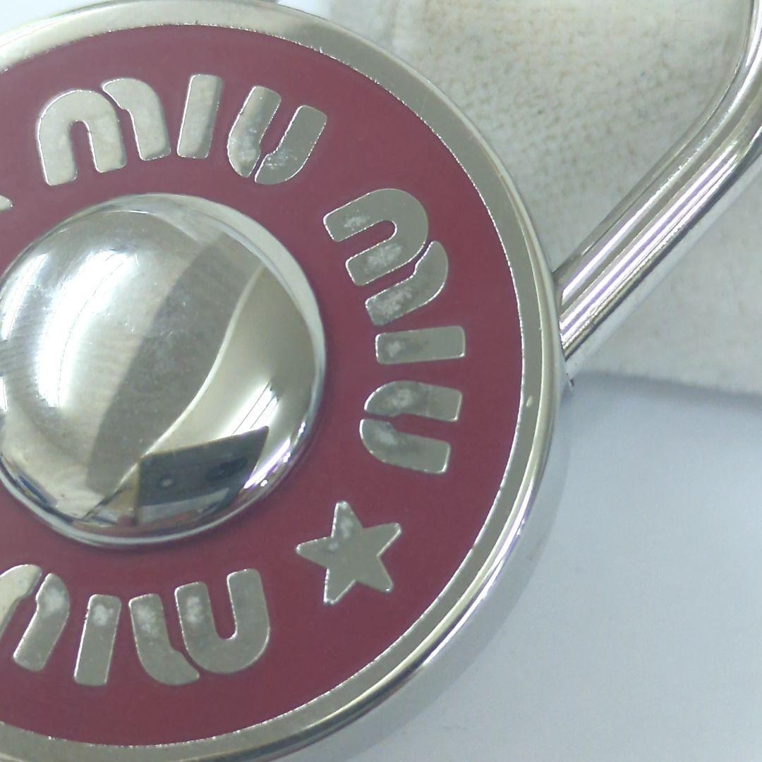Authentic Miu Miu Padlock Charm Keychain Logo Key Red Silver Women’s Italy w/Box