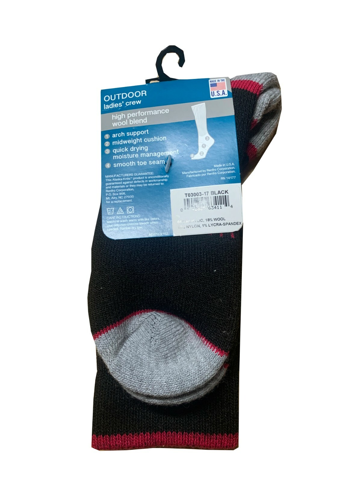ALASKA KNITS™ MERINO WOOL LADIES’ HIKING CREW SOCKS KHKAI 9-11 MADE IN USA