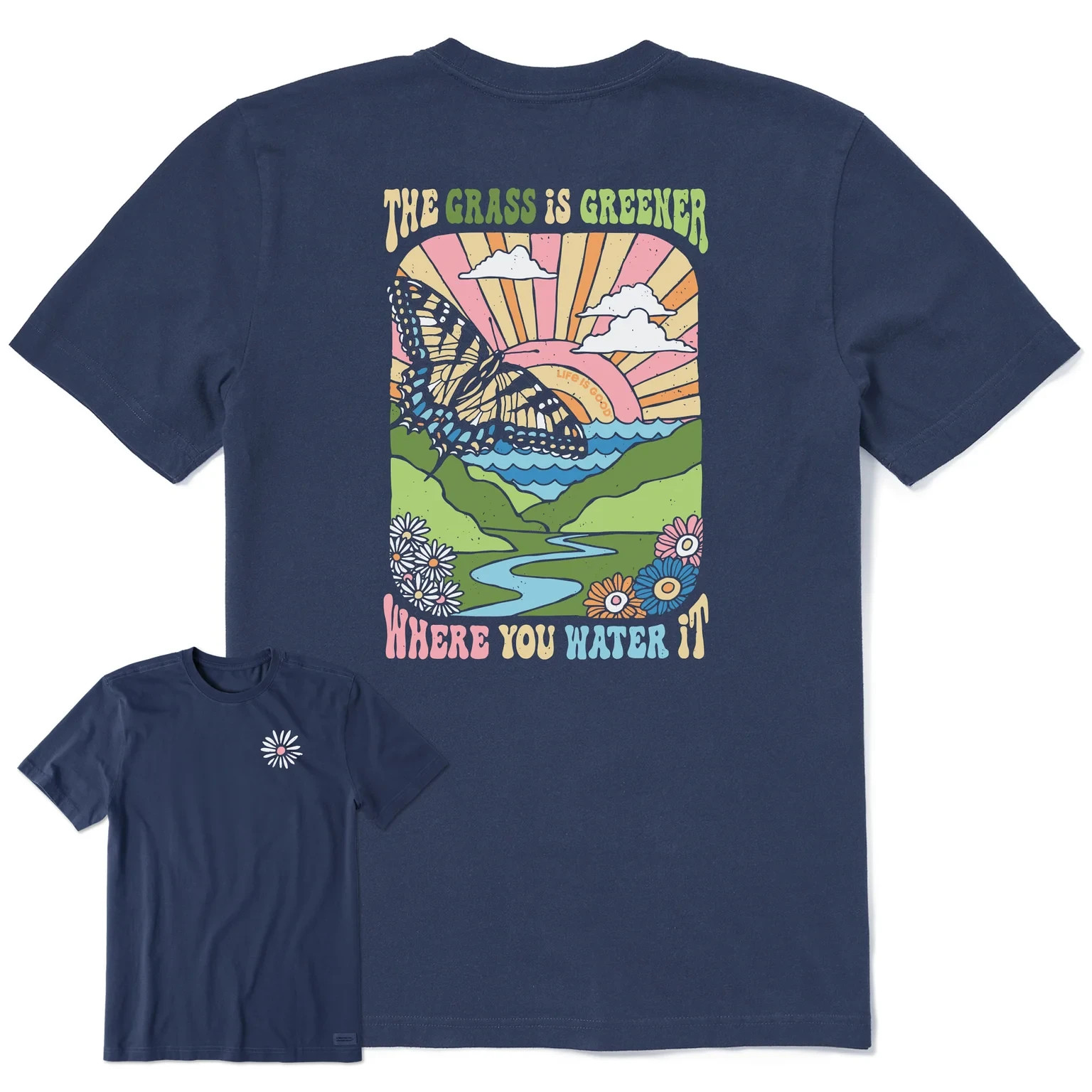 Life Is Good SS Shirt Crusher Tee GRASS IS GREENER Butterfly 47in Womens XL