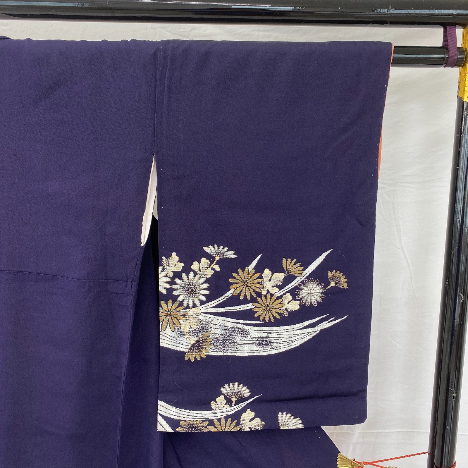 Japanese Vintage Kimono Polyester Navy Komon Traditional Authentic Length 58in