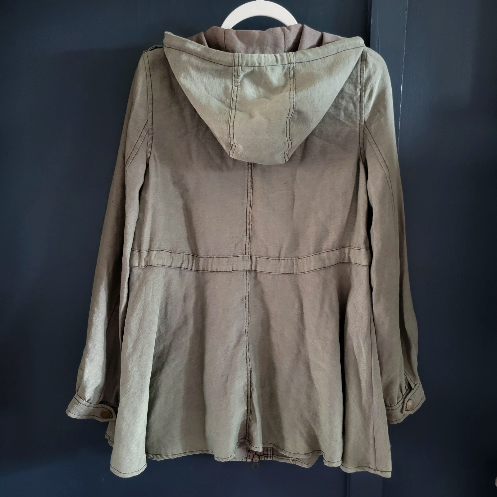 Free People Lightweight Mid Thigh Length Anorak Jacket Hoodie XS Olive Green