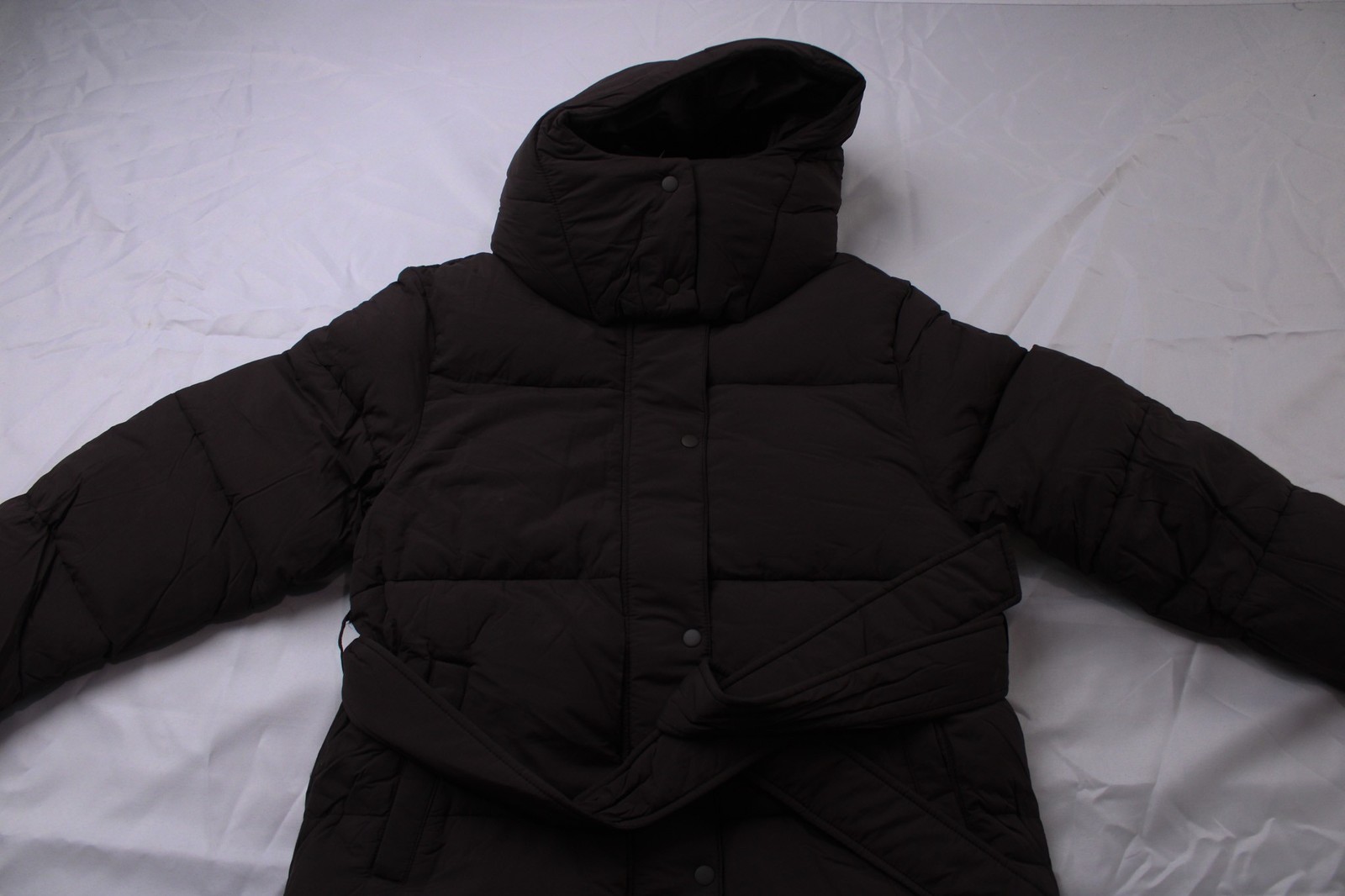 Gap Women’s Belted Long Hooded Zip Up Puffer Coat BE5 Terra Brown Medium