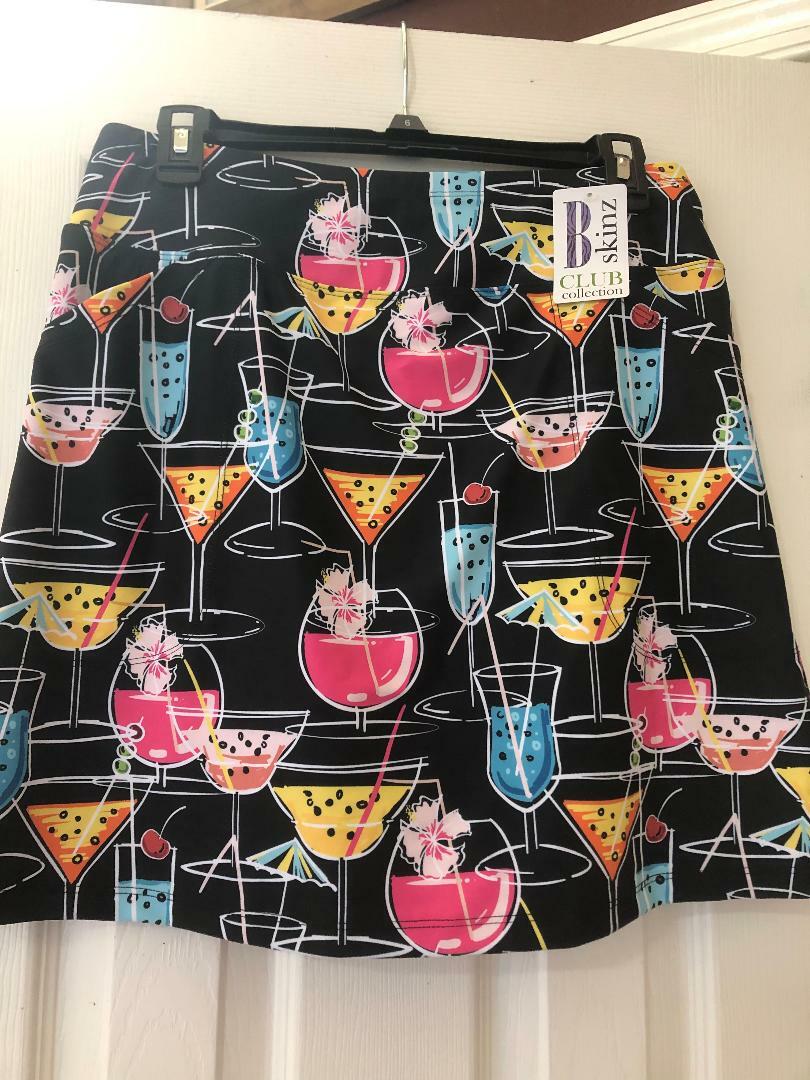NWT Ladies B SKINZ COCKTAILS BLACK Golf Tennis Pull on Knit Skort S M, L & XL