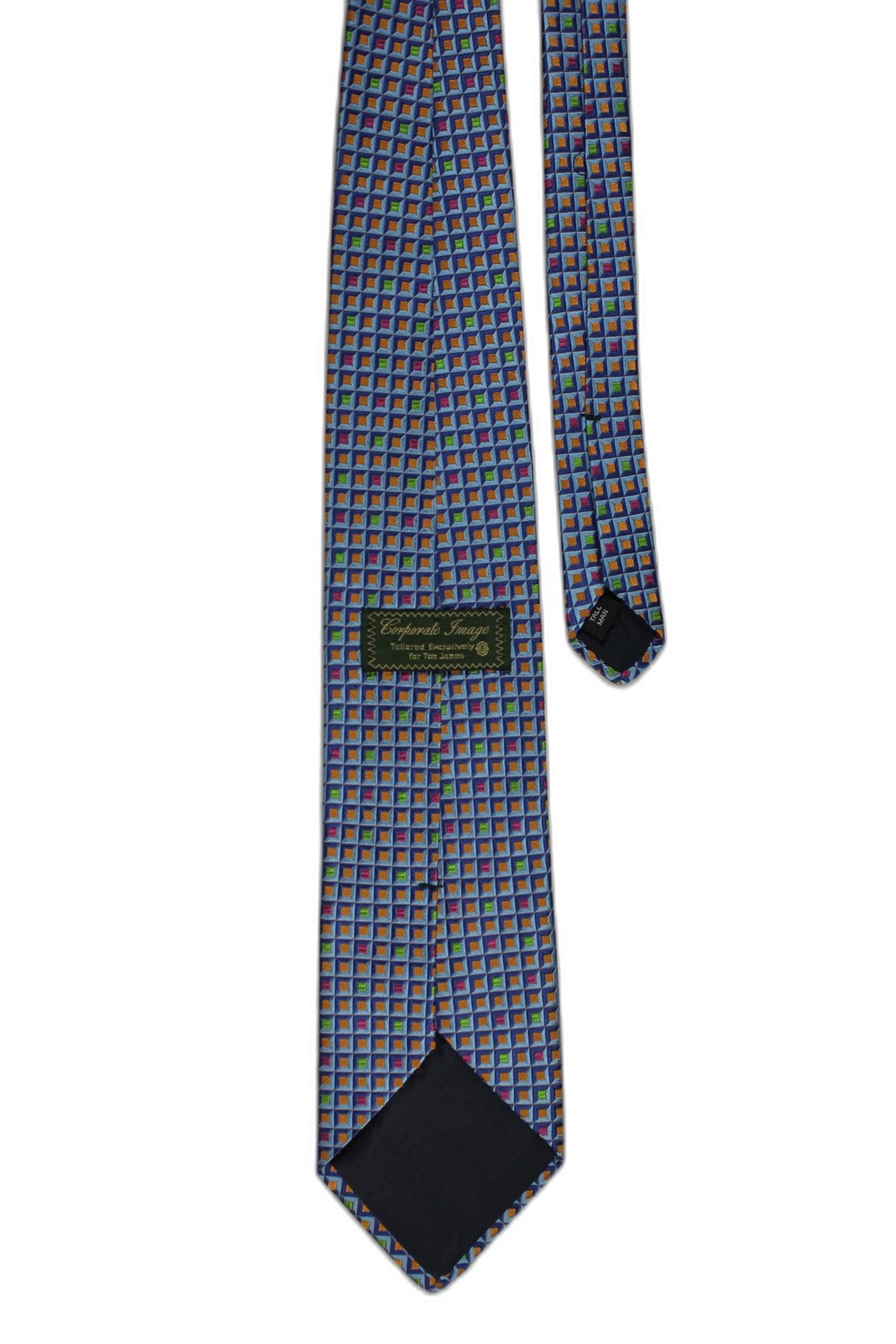 CORPORATE IMAGE TOM JAMES XL Silk Tie Blue Orange Green Geometric Mens Necktie