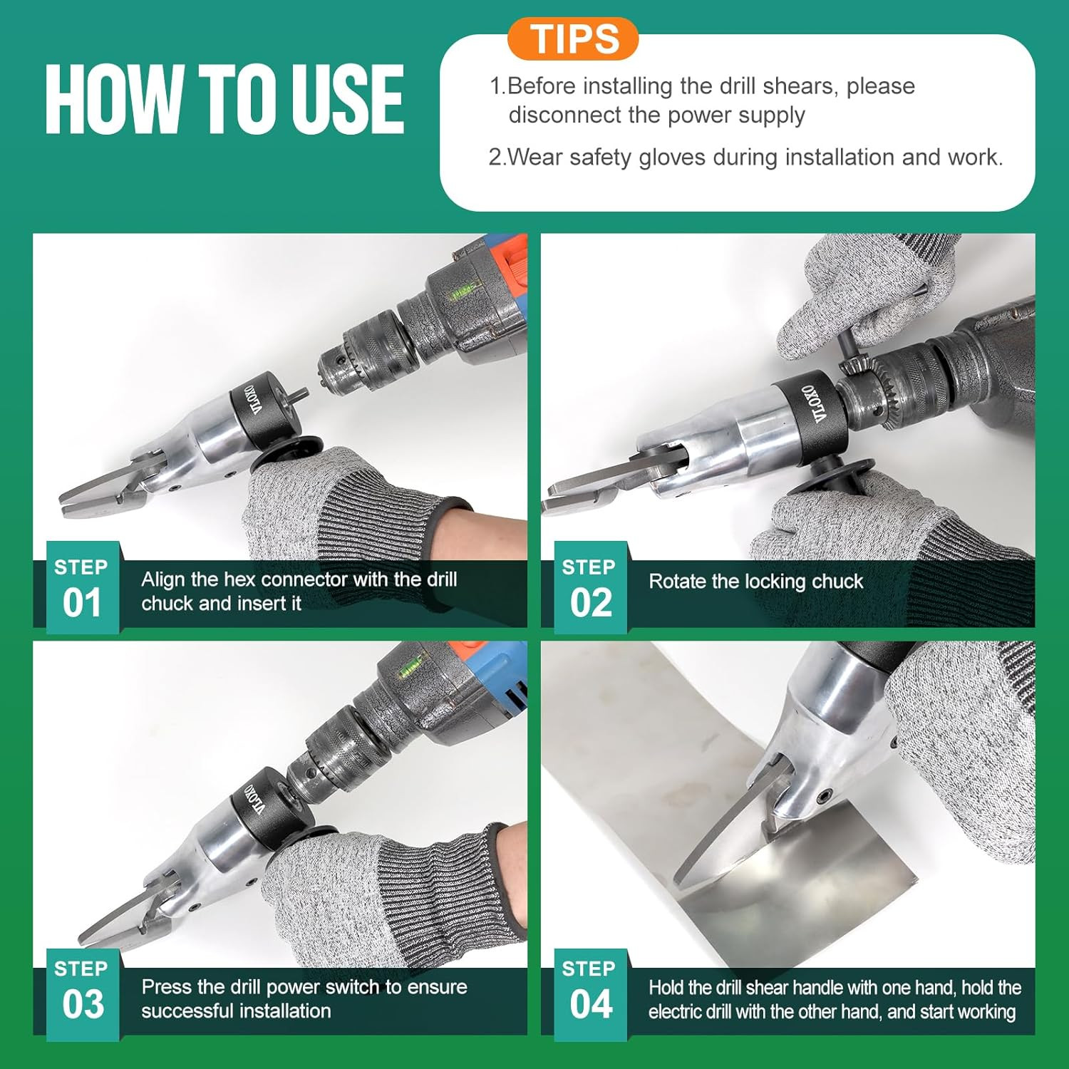 Professional Metal Shear Drill Attachment, Sheet Metal Cutter for Drill Attachme