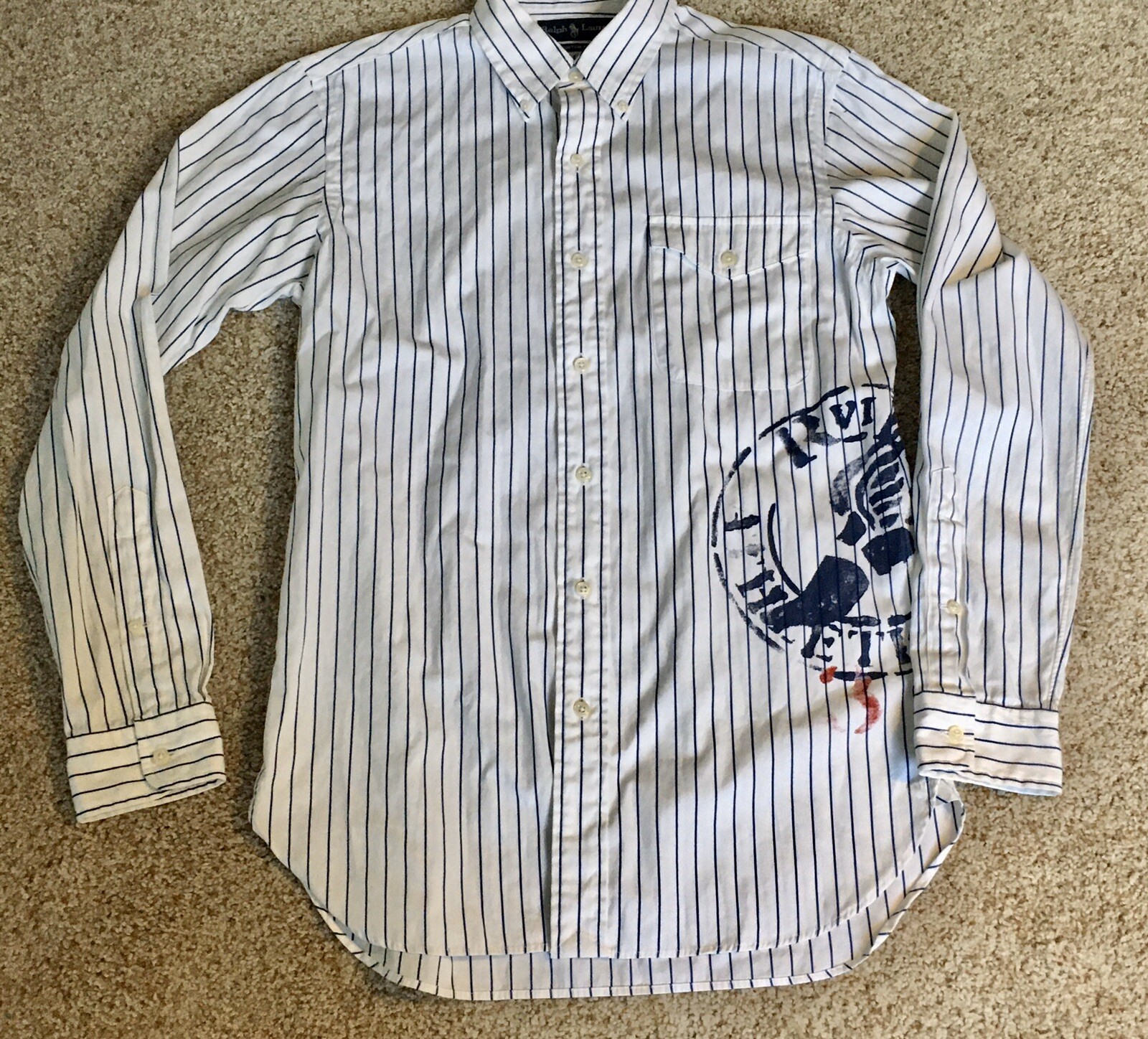 RALPH LAUREN Mens SMALL Custom Fit Button Shirt White Long Sleeve Athletic Assoc