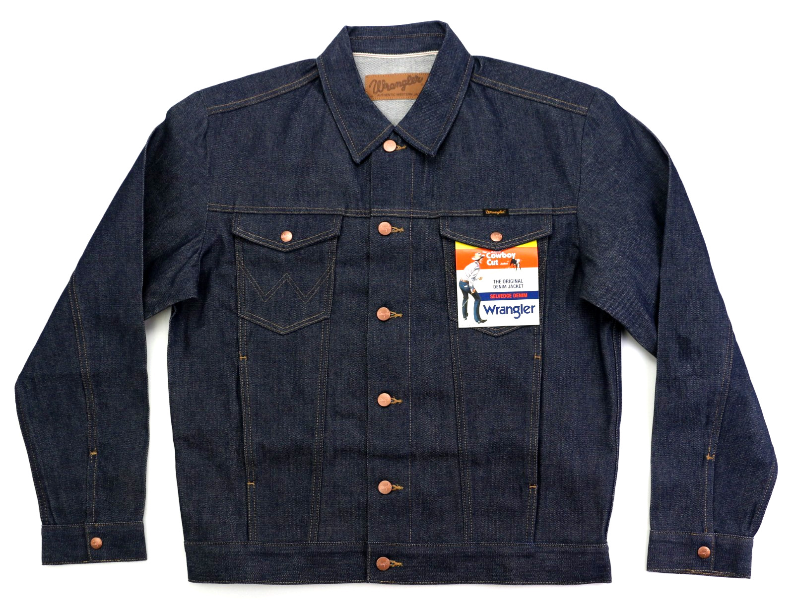 Wrangler Men’s Selvedge Denim Jacket Cowboy Cut Raw Indigo 14.75 oz 100% Cotton