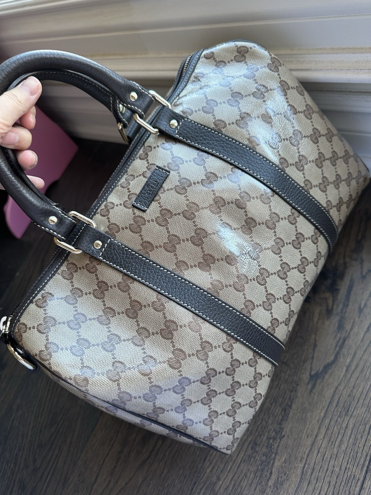 Gucci Beige/Ebony GG Crystal Medium Joy Boston Bag