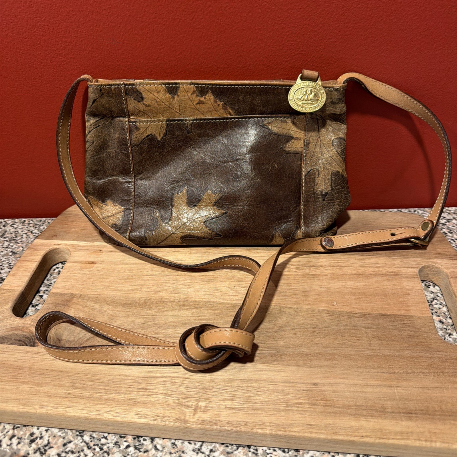 Small Brahmin Crossbody Tan And Brown Oak Leaf