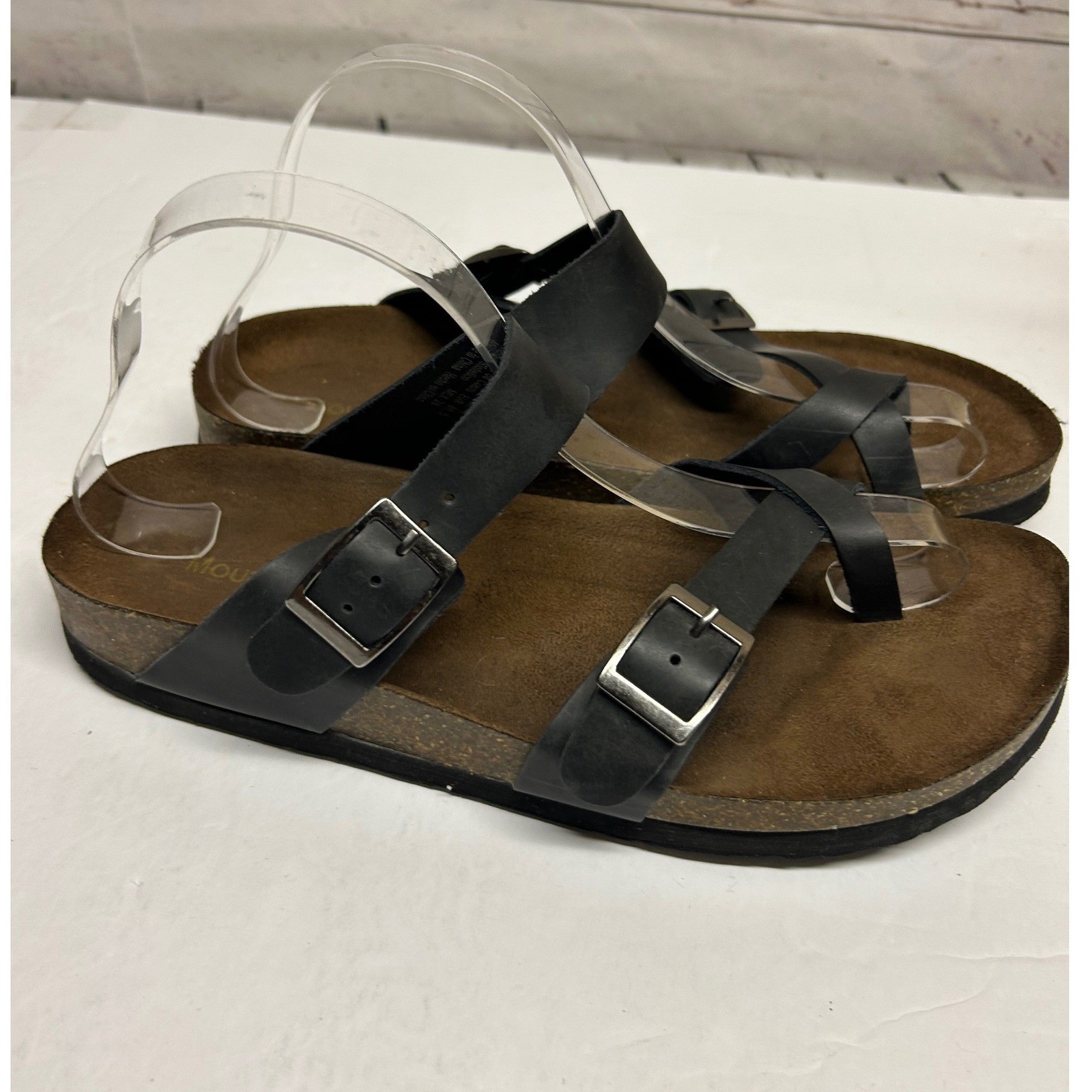 Mountain Sole Sandals Womens 9 Black Leather Buckle Toe Loop Bohemian Beach