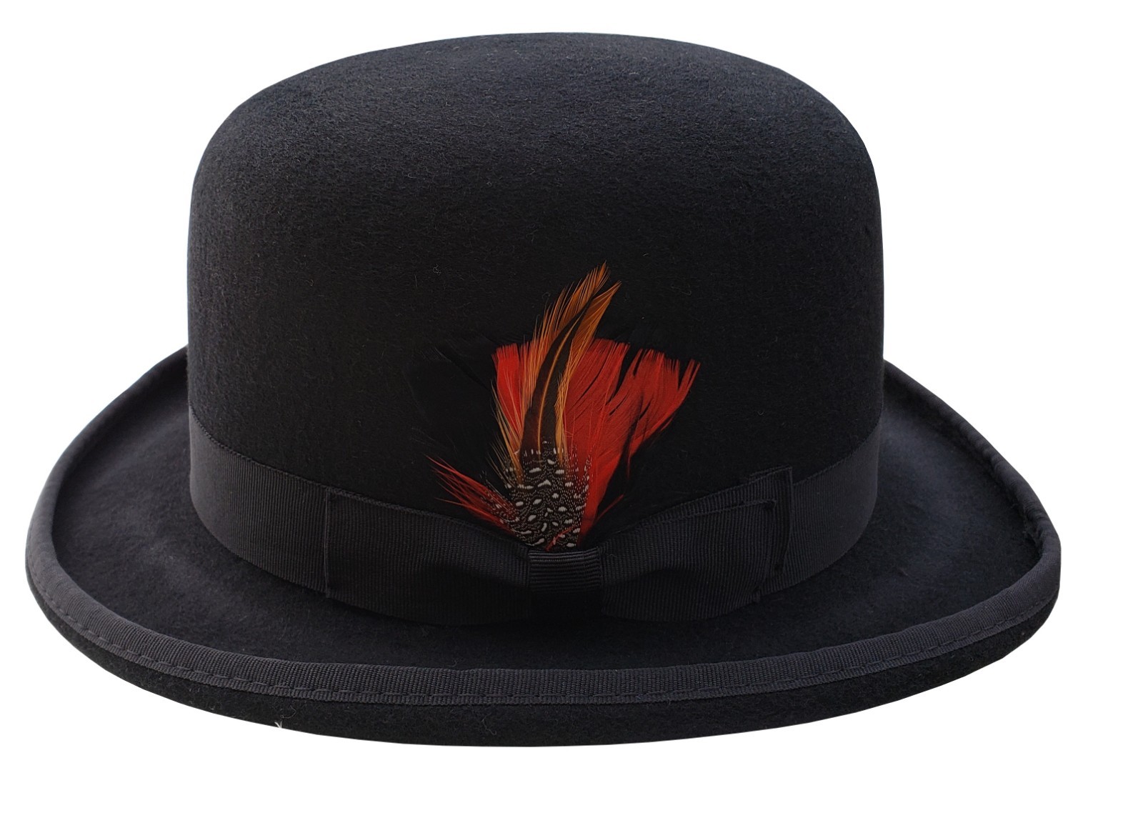 Different Touch 100% Wool Felt Derby Bowler with Removable Feather Fedora Hats