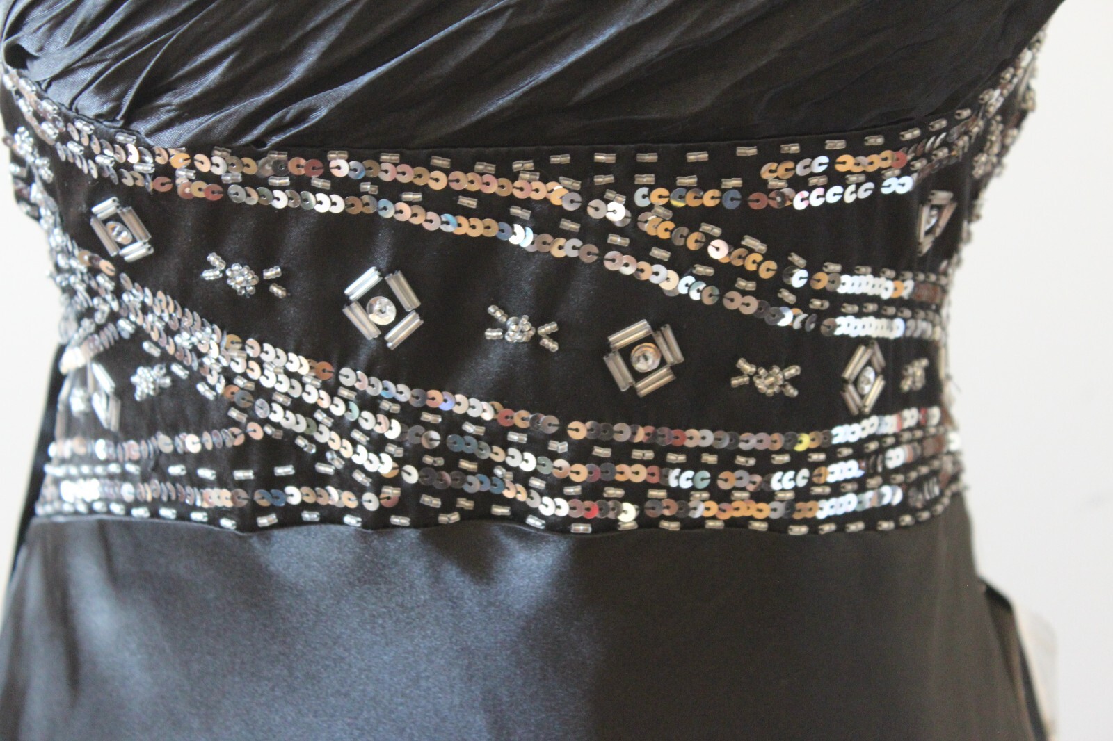 Juniors MXI Black Sequined Satin Evening Gown Prom Dress Sz 7/8 NWT $100 L#466