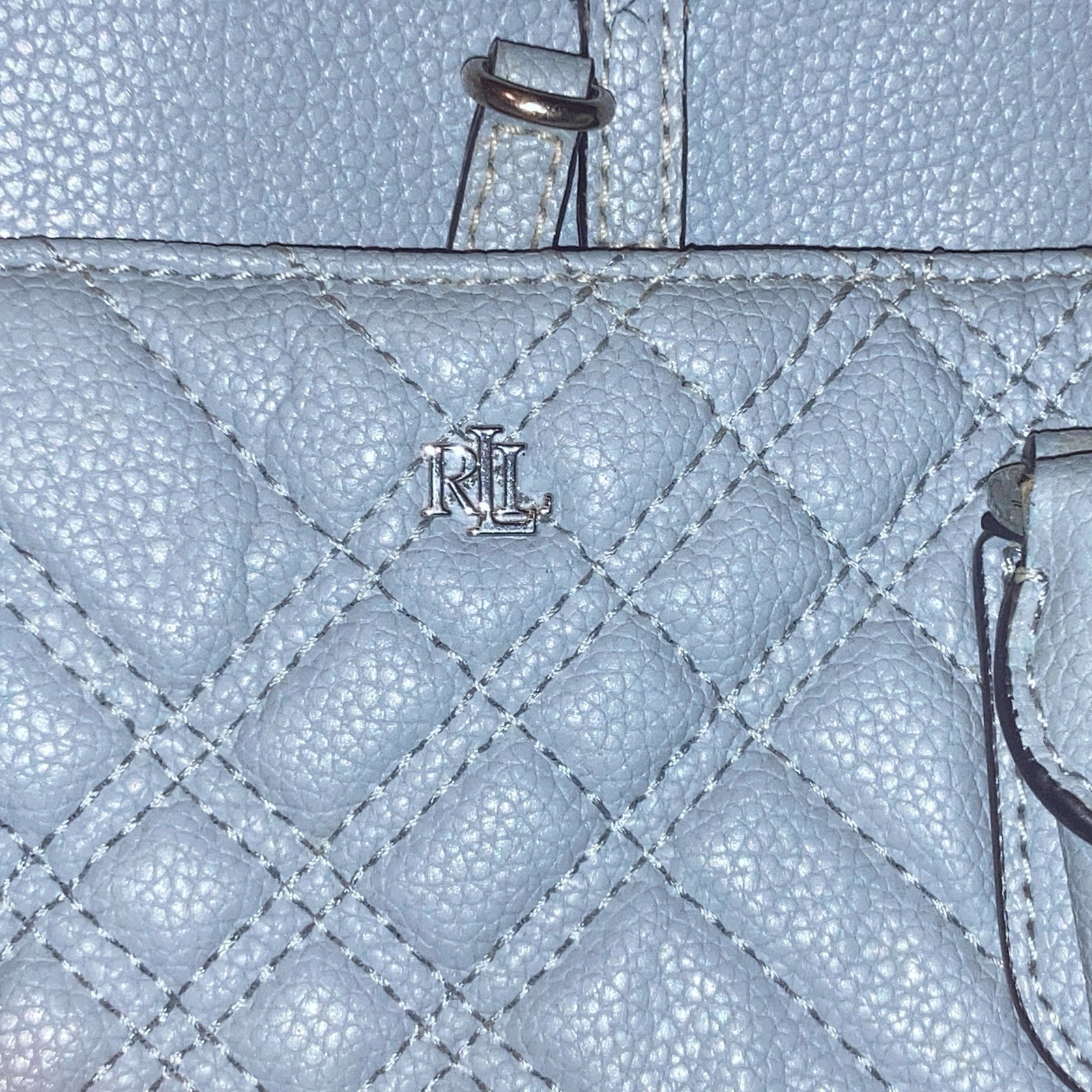 Ralph Lauren Plaid Quilted Large bag Zip Closure Double Handles Detachable Strap