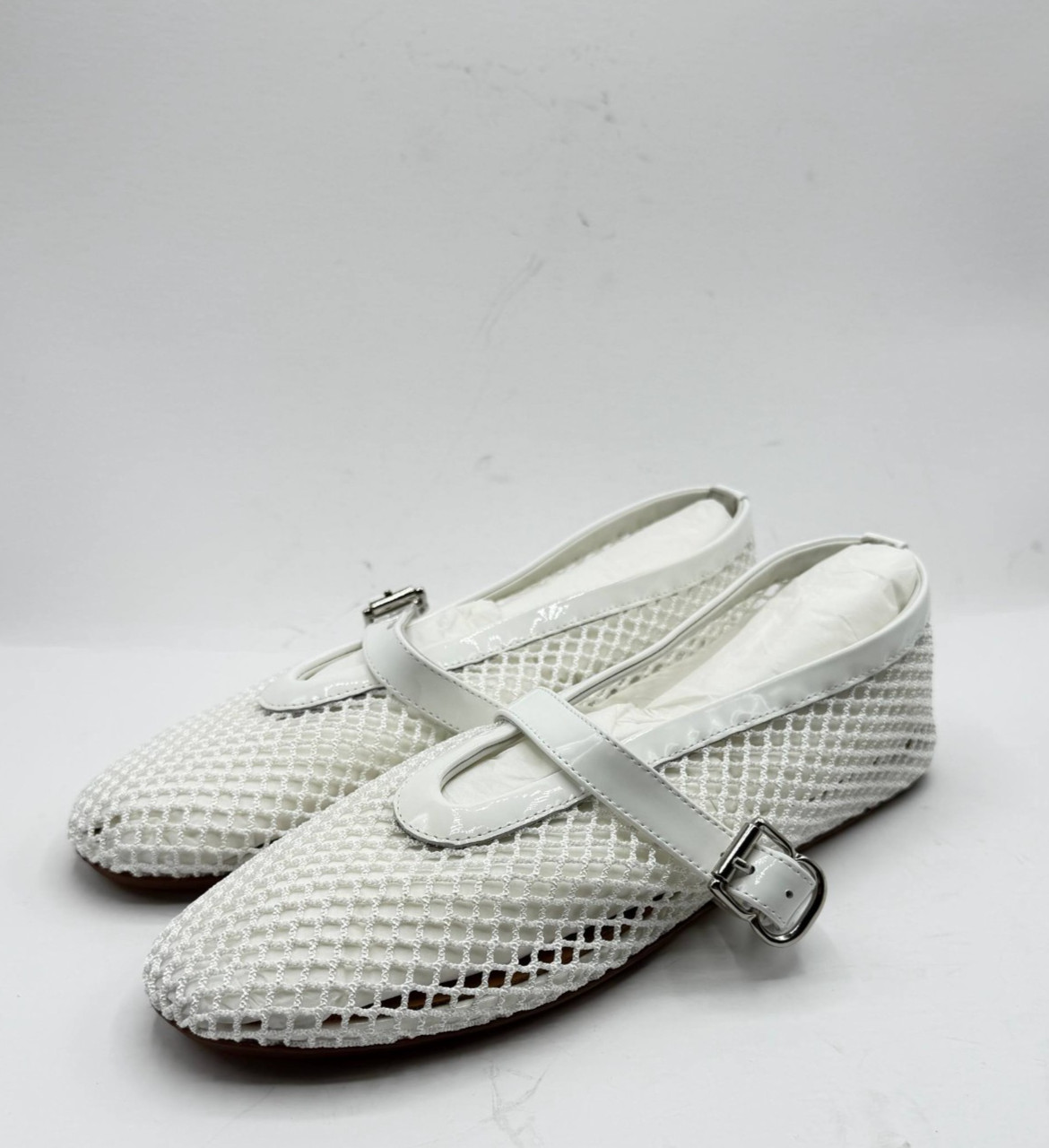 ALAIA BALLET Leather Mesh Flats White EU 39