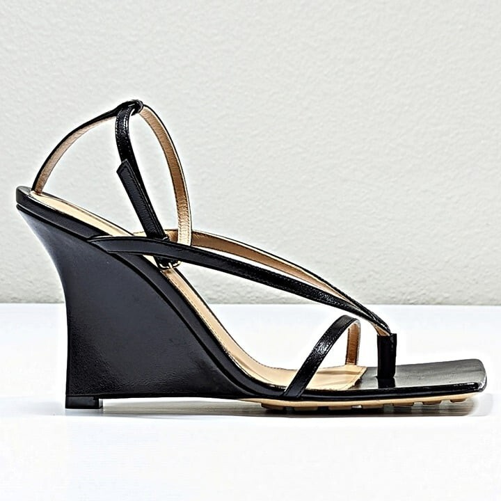 Bottega Veneta Women’s Black Stretch Strappy Wedge Sandals Size 39 (MSRP $1,100)