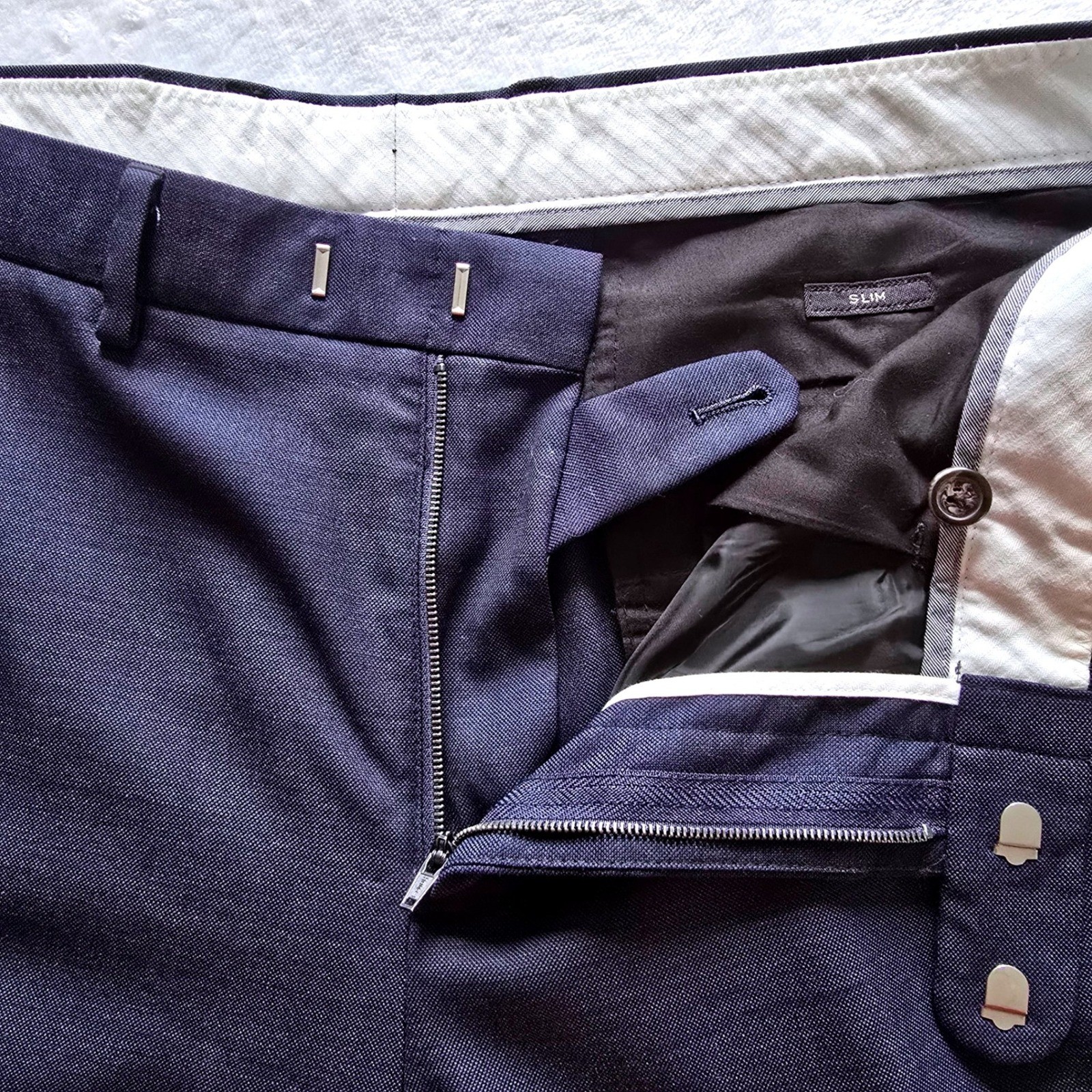 J.Crew Bowery Slim Fit Navy Blue 100% Wool Dress Pants Mens 34×34