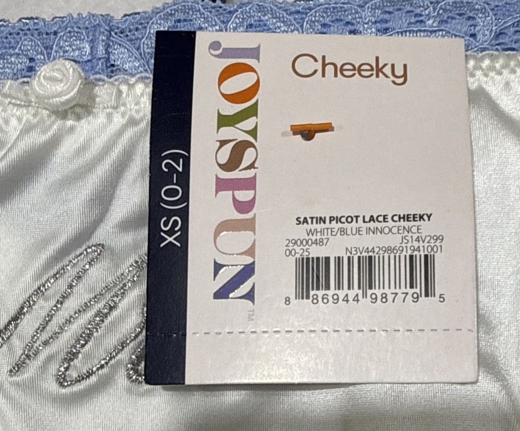 Joyspun White & Blue Satiny Soft Bridal Cheeky Panty Set XS, M, L, XL, 2XL, 3XL