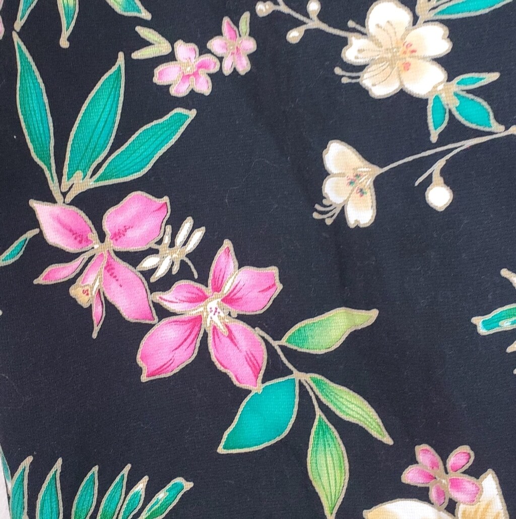 Rafaella Black Floral Print Pants | Size 10 / Straight Leg | Bright Bold