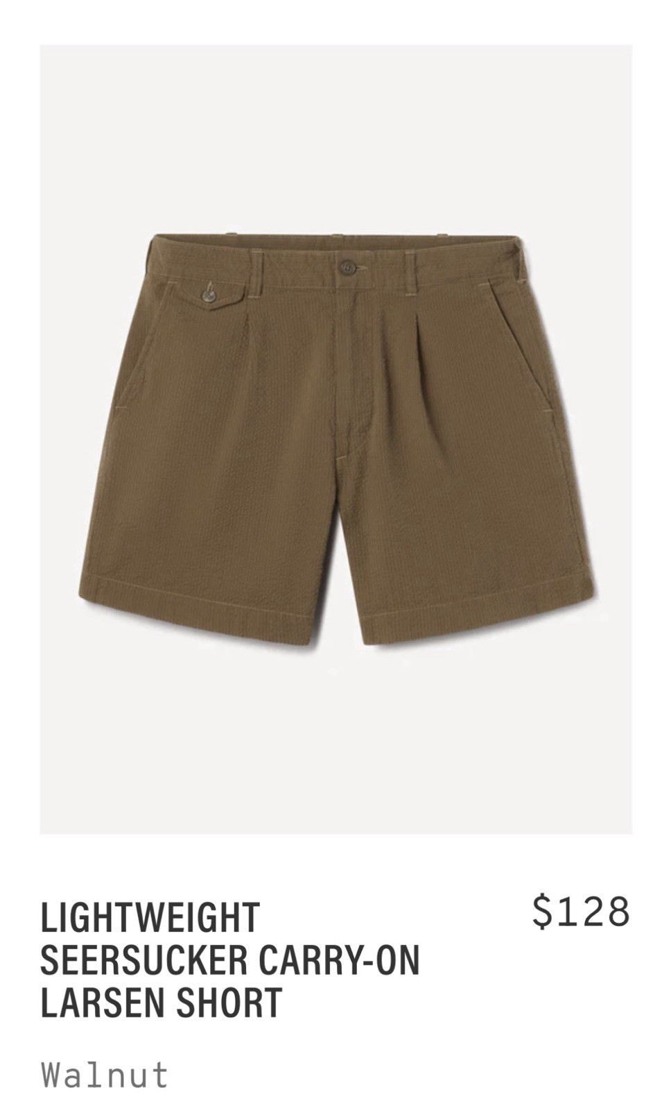 Buck mason walnut lightweight seersucker larsen short size 32 (Waist 34)