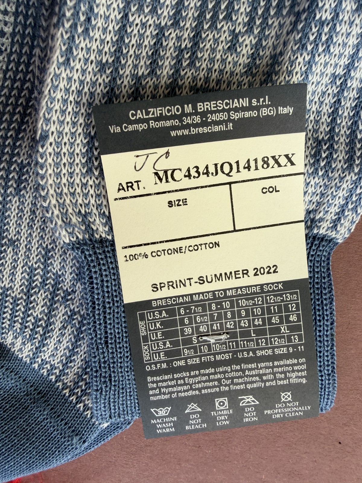Spring/Summer 2022 Men’s Bresciani Socks NWT Cotton Blue White Striped