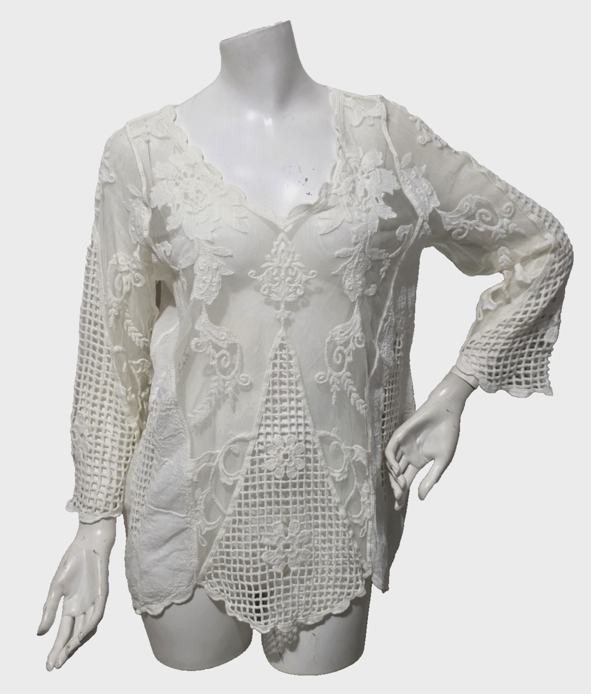 Pretty Angel M Tunic Top Ivory Embroidery Open Sheer Boho Romantic Sexy Sweet