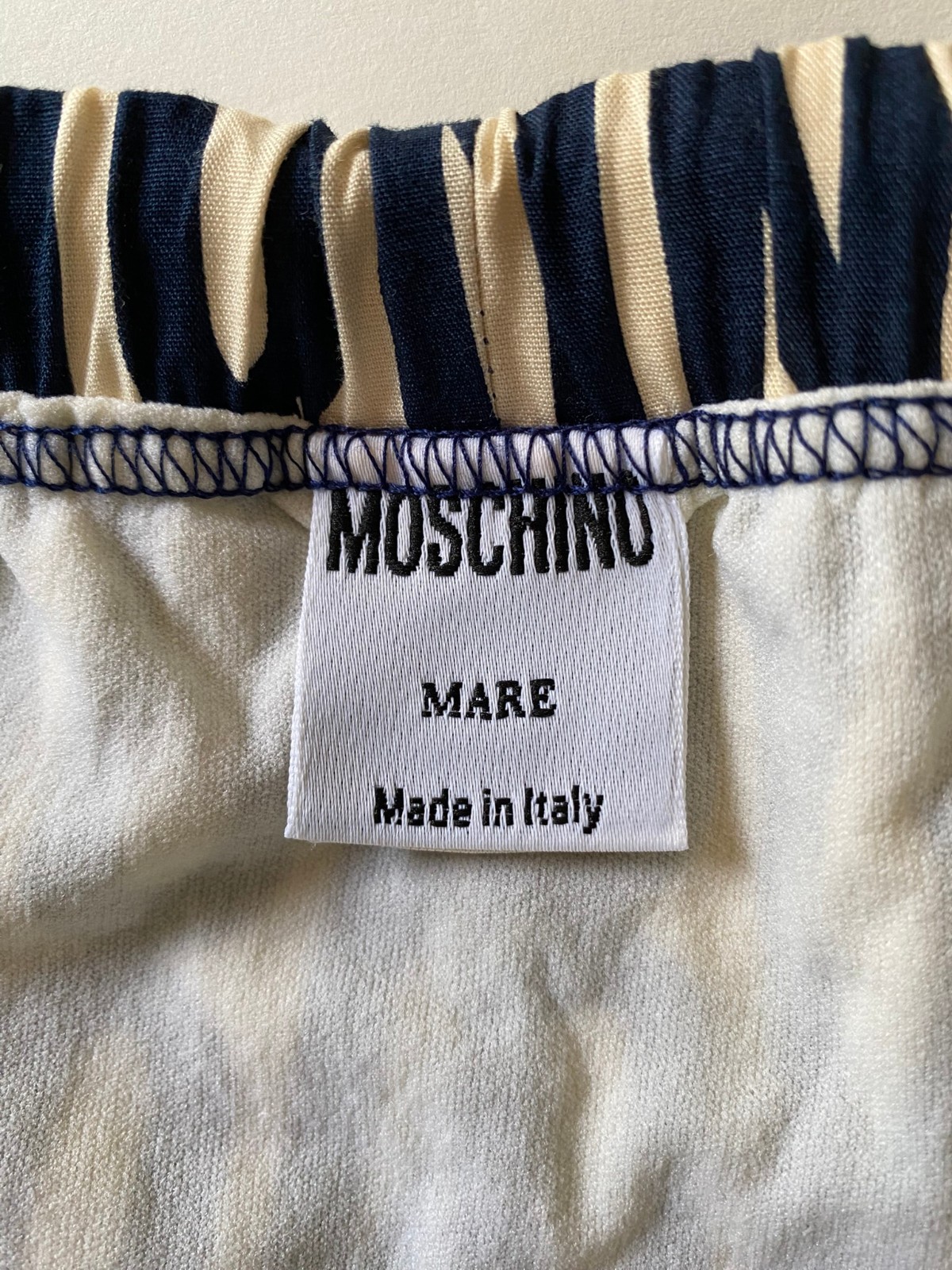 Moschino Mare Swim Shorts Navy All-over Logo Print IT50 90s Made in Italy New