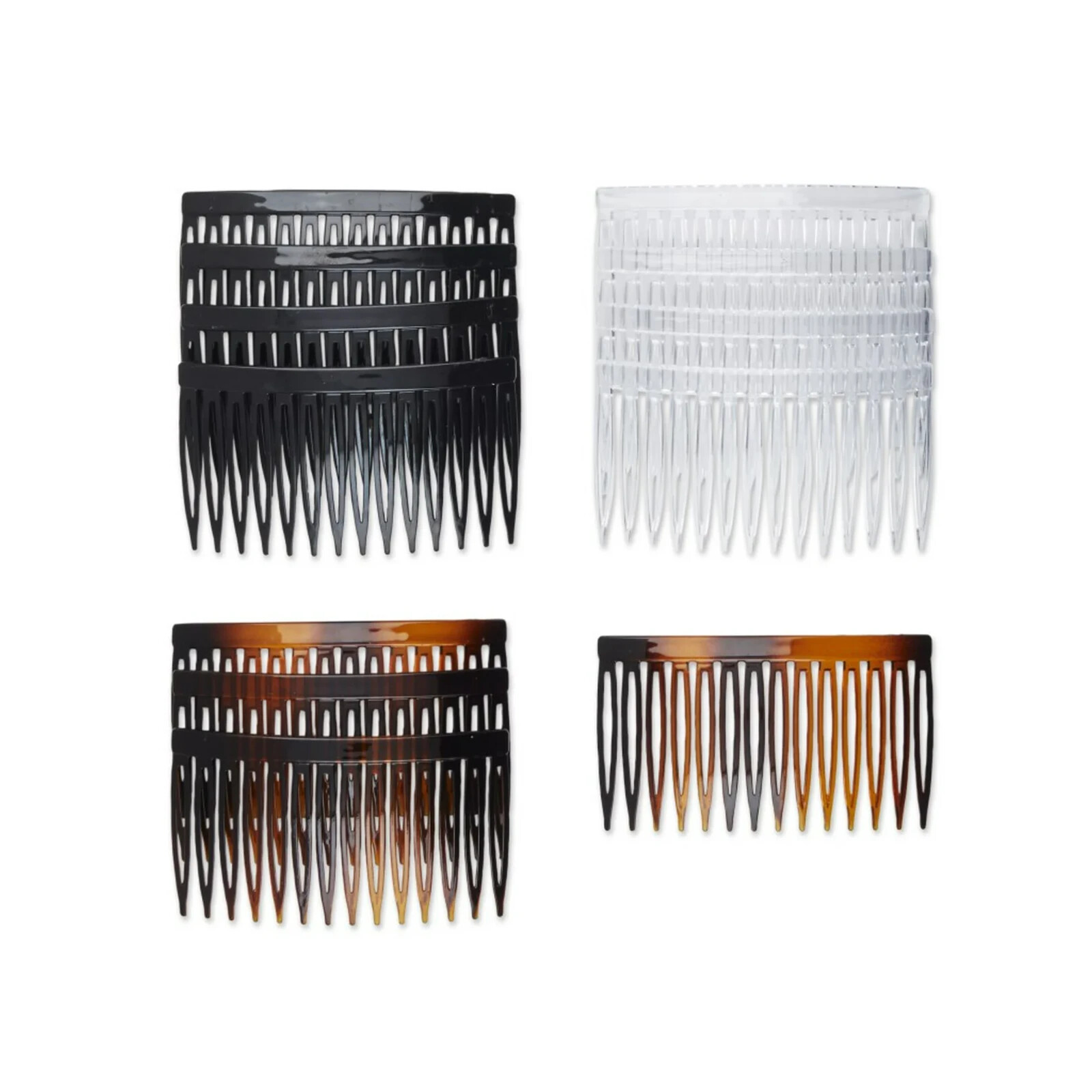 Scunci Plastic Side Hair Combs, Black, Clear, and Tortoise Shell, 12 Ct