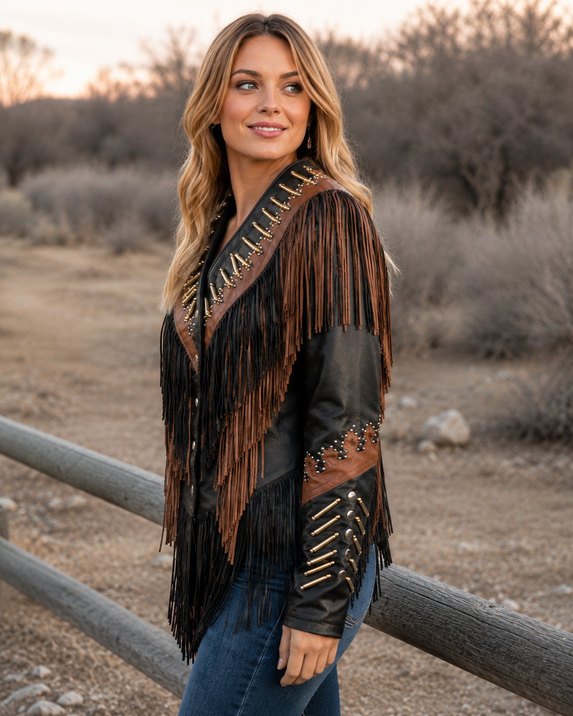 Women Native American Western Leather Jacket Lamb Fringe Beaded Cowboy Coat #11A
