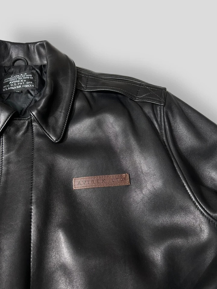 Avirex A-2 Air Force Leather Jacket Deadstock Vintage Bomber Black USA Military