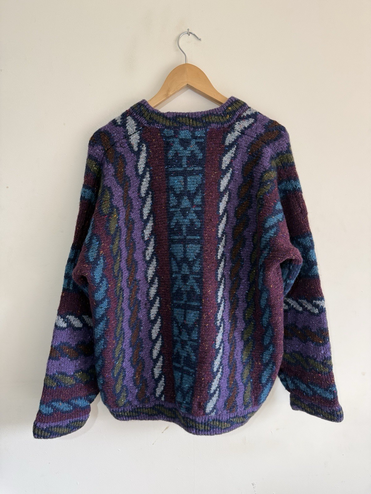 Siochain VTG Irish Wool Knit 100% Pure New Wool Retro Patterned Sweater Mens 46′