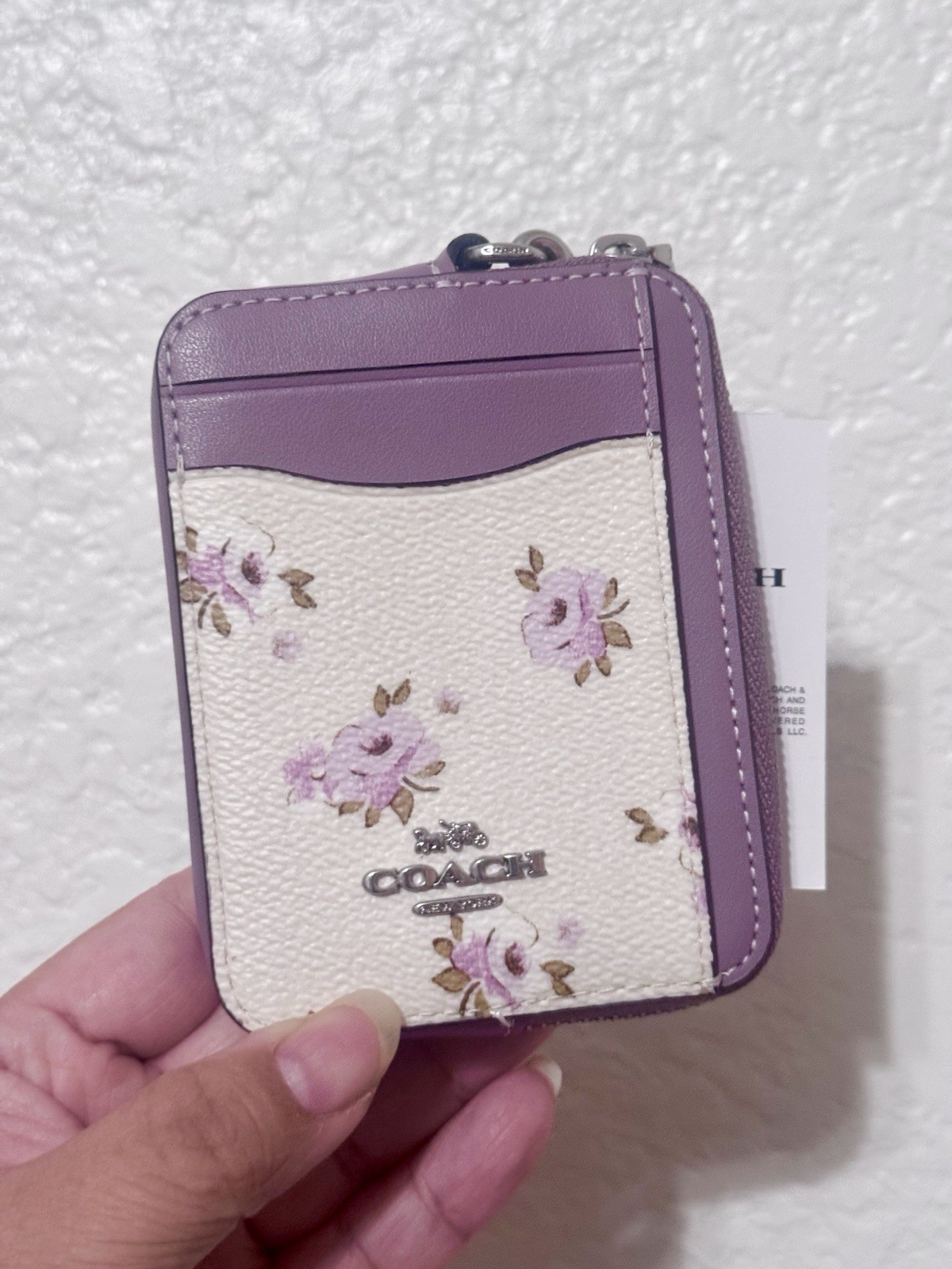 COACH CAU43 Zip Card Case In Signature Canvas & Leather Floral Print Chalk Multi