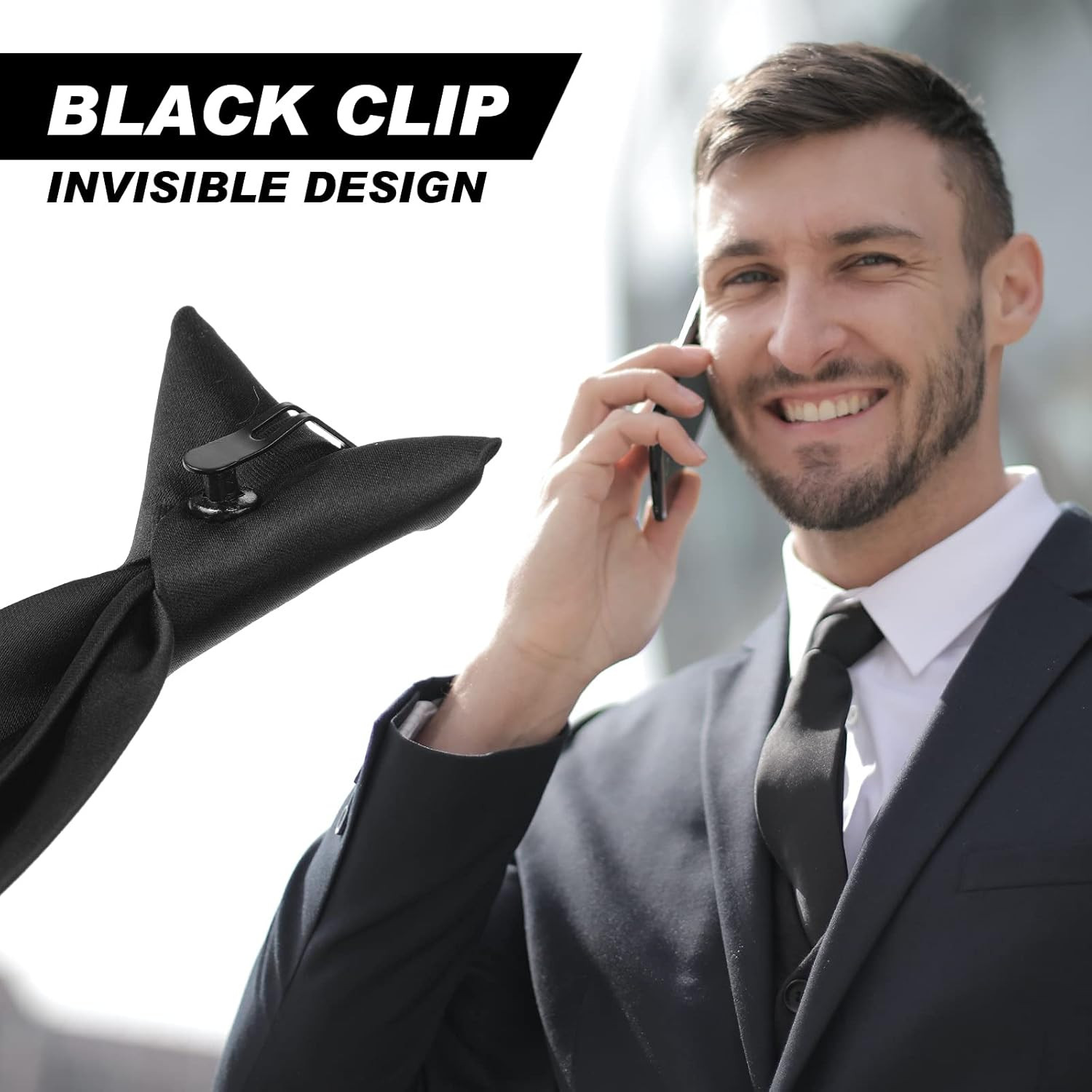 Men’s Clip On Ties 20 Inches Solid Color Clip-on Neckties 2pc Black Ties