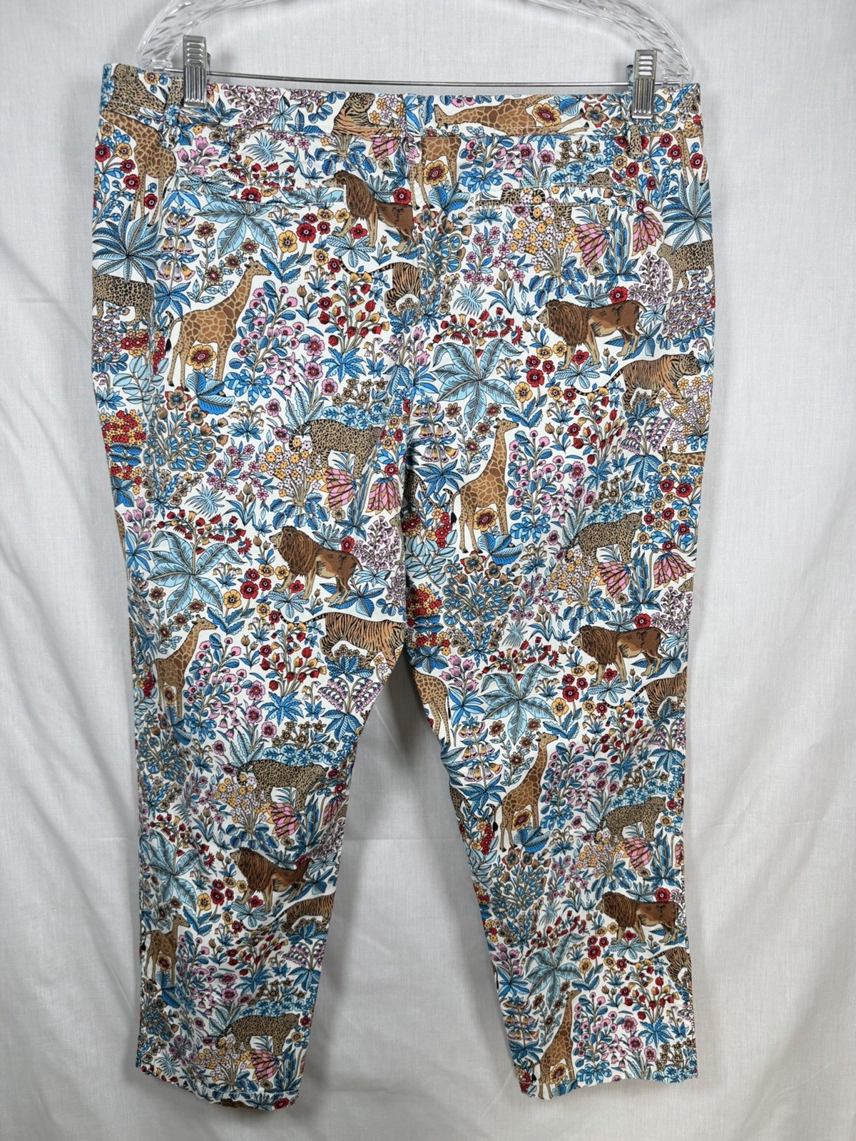 Talbots Relaxed Chino Pants Womens 14P Safari Animal Floral Print Cotton Crop