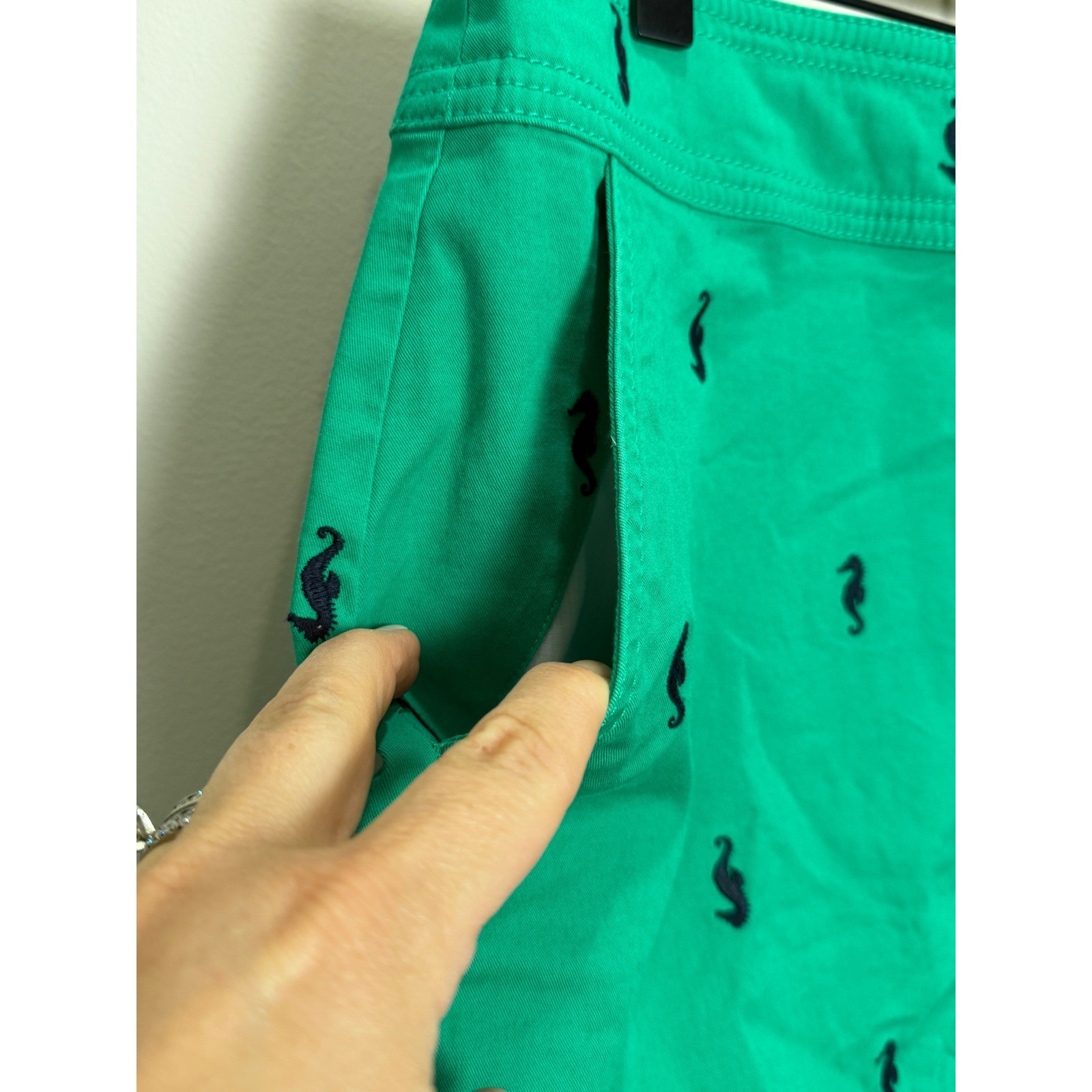 Talbots Cotton Embroidered Seahorse Mini Skirt Green Navy Preppy Coastal Bach 10
